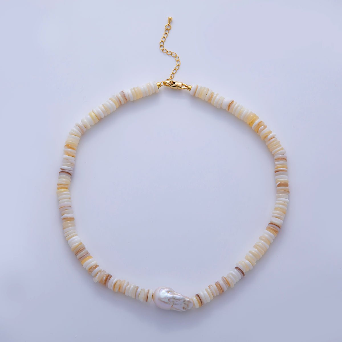 16K Gold Filled Freshwater Pearl Heishi Shell Rhondelle Gemstone 16.5 Inch Handmade Necklace | WA - 1260 - DLUXCA