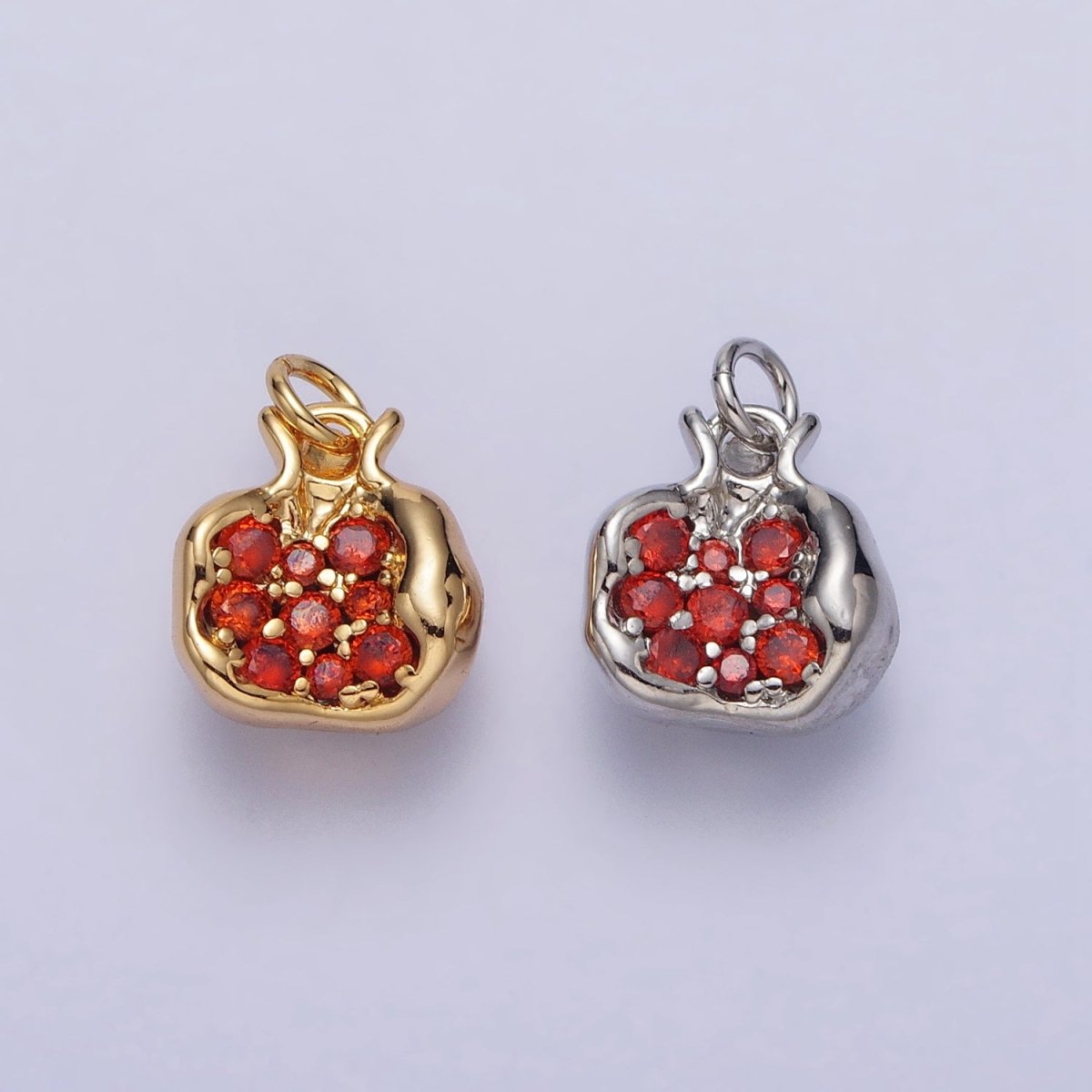 16K Gold Filled Fruit Pomegranate Vermilion Micro Paved CZ Mini Charm in Gold & Silver | AC-268 AC-269