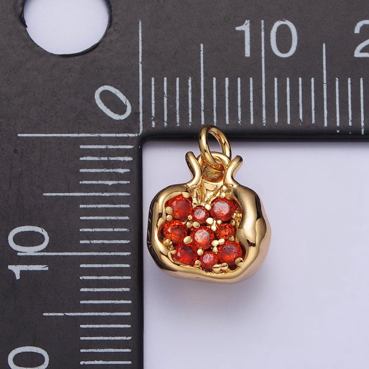 16K Gold Filled Fruit Pomegranate Vermilion Micro Paved CZ Mini Charm in Gold & Silver | AC-268 AC-269