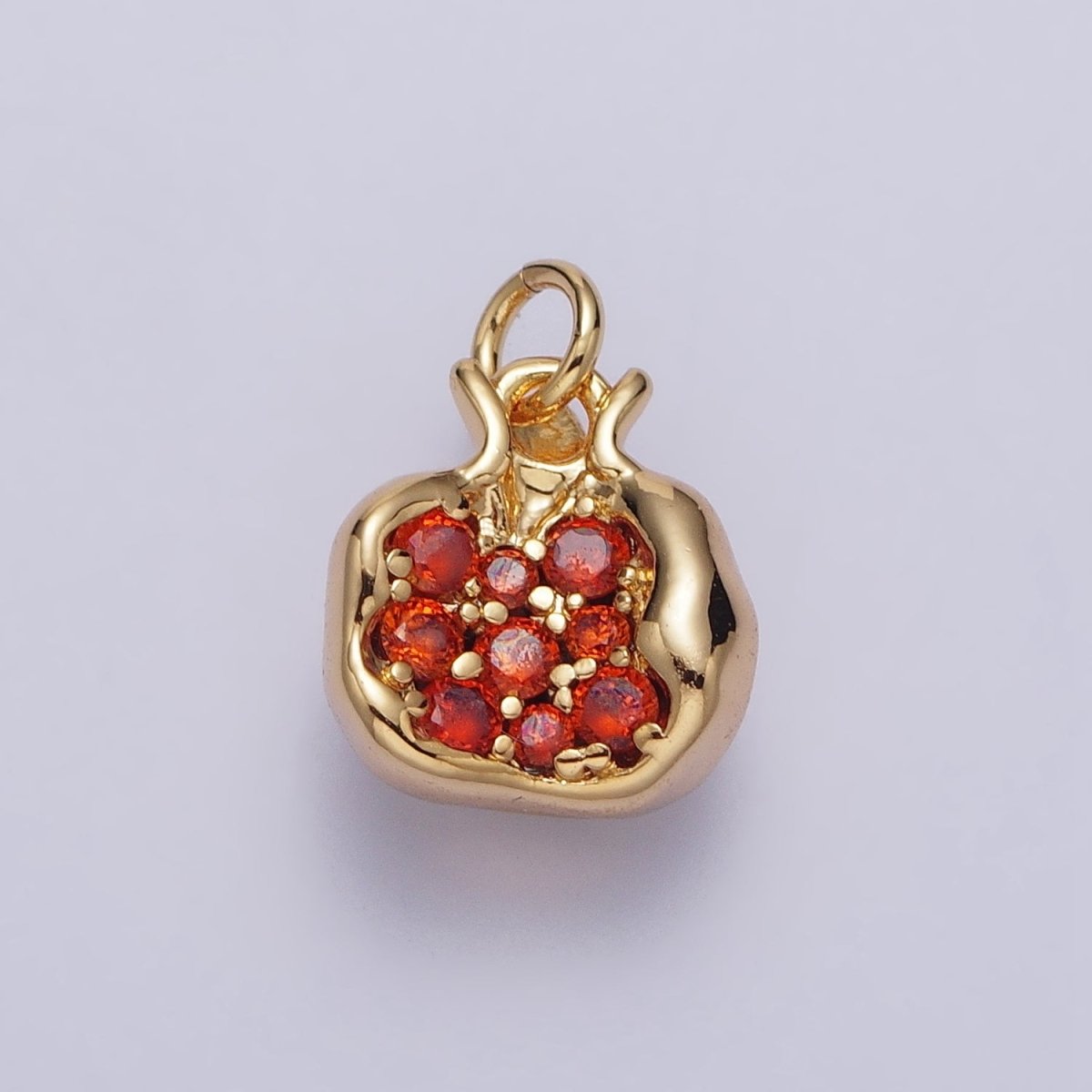 16K Gold Filled Fruit Pomegranate Vermilion Micro Paved CZ Mini Charm in Gold & Silver | AC-268 AC-269