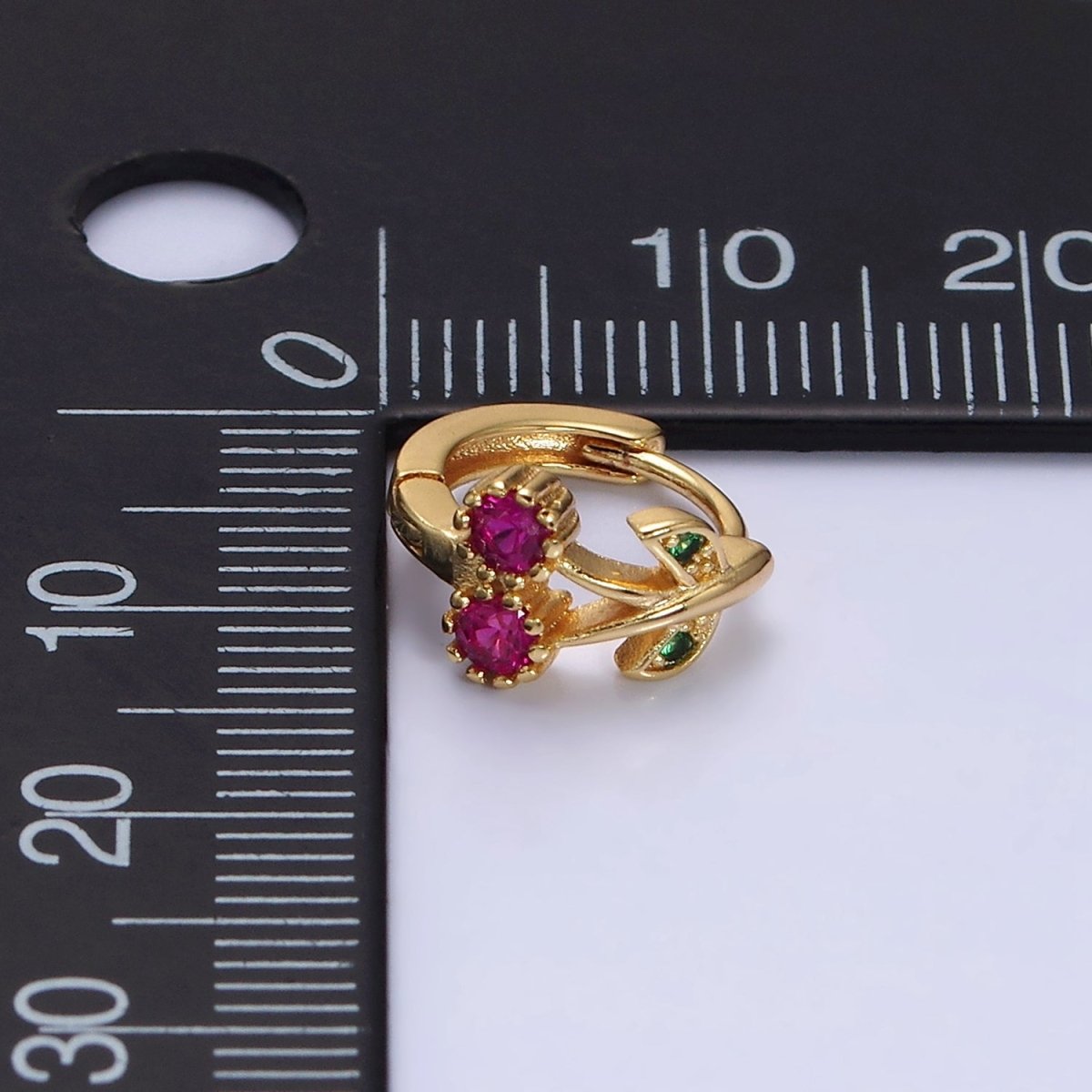 16K Gold Filled Fuchsia CZ Cherry Fruit 11mm Cartilage Huggie Earrings in Gold | AD1269