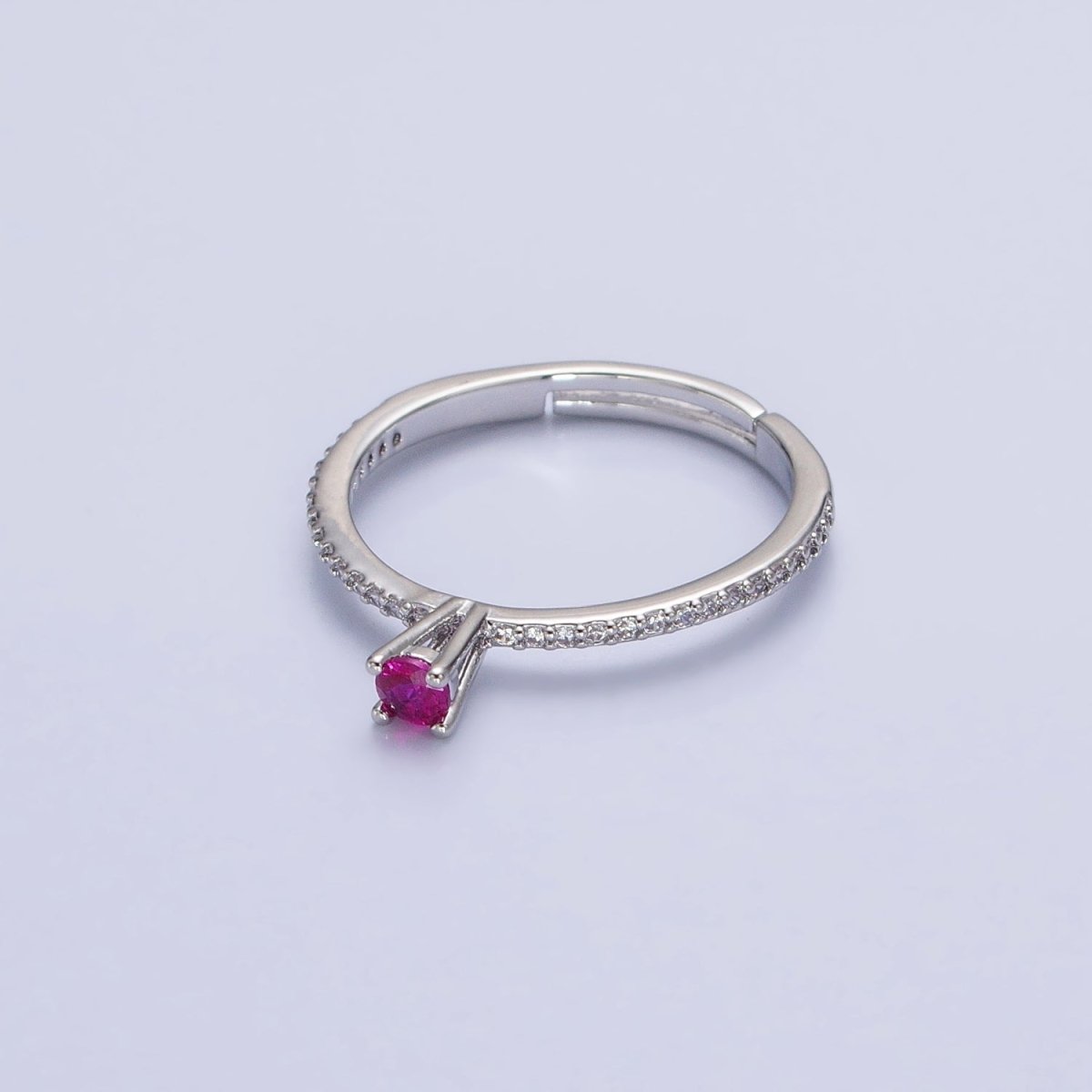 16K Gold Filled Fuchsia CZ Solitaire Micro Paved Adjustable Ring in Gold & Silver | O-1928 O-1929