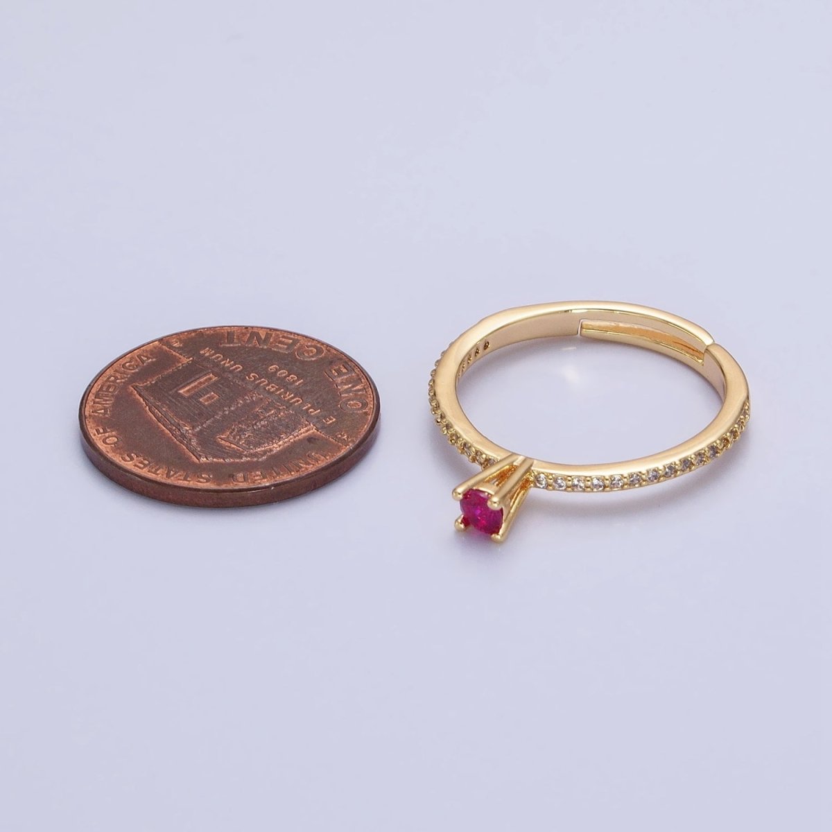 16K Gold Filled Fuchsia CZ Solitaire Micro Paved Adjustable Ring in Gold & Silver | O-1928 O-1929