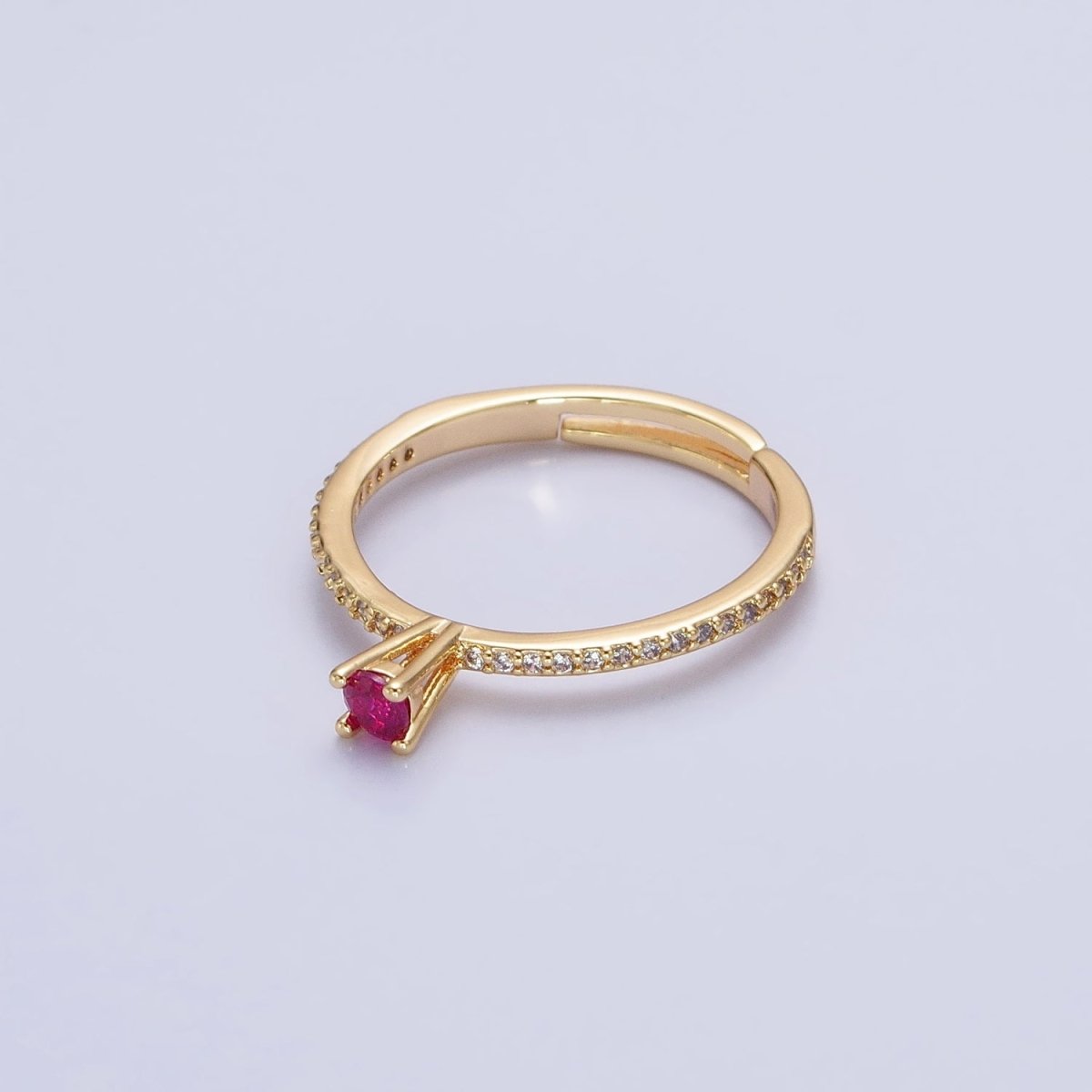 16K Gold Filled Fuchsia CZ Solitaire Micro Paved Adjustable Ring in Gold & Silver | O-1928 O-1929