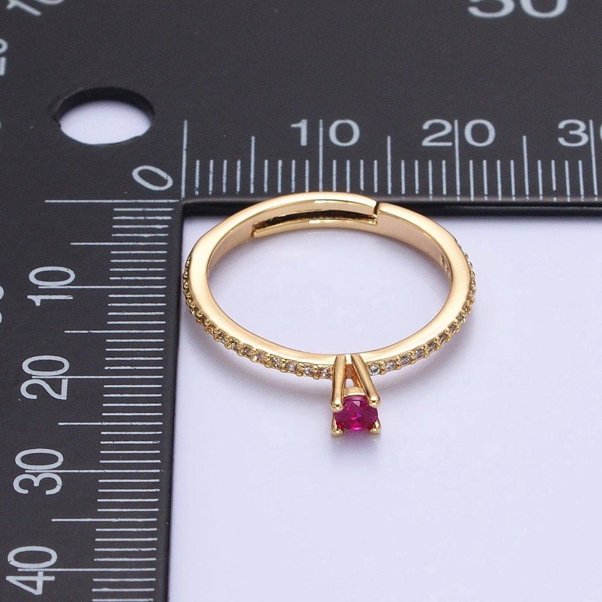 16K Gold Filled Fuchsia CZ Solitaire Micro Paved Adjustable Ring in Gold & Silver | O-1928 O-1929