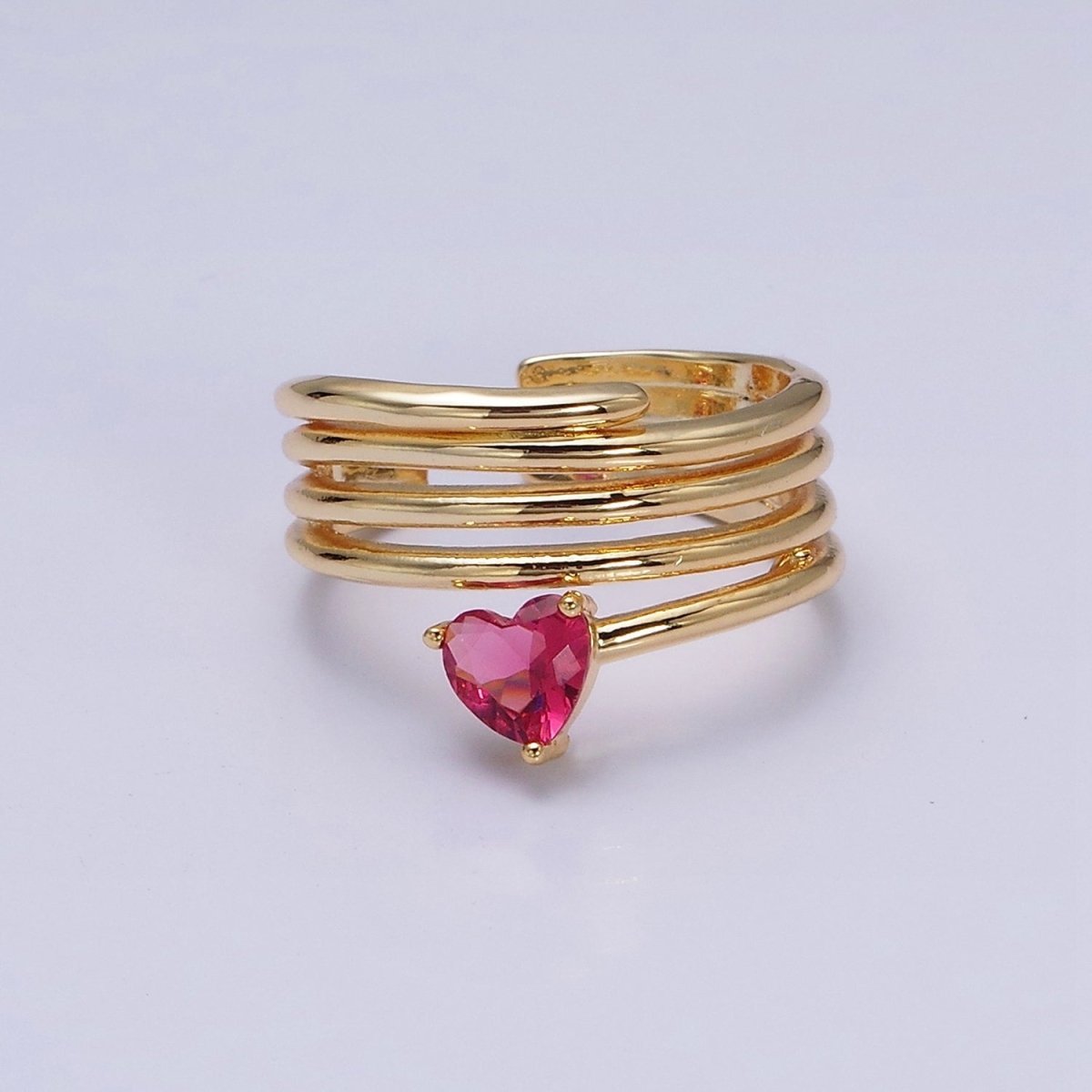 16K Gold Filled Fuchsia Heart Multiple Band Statement Ring in Gold & Silver | O-1607 O-1608