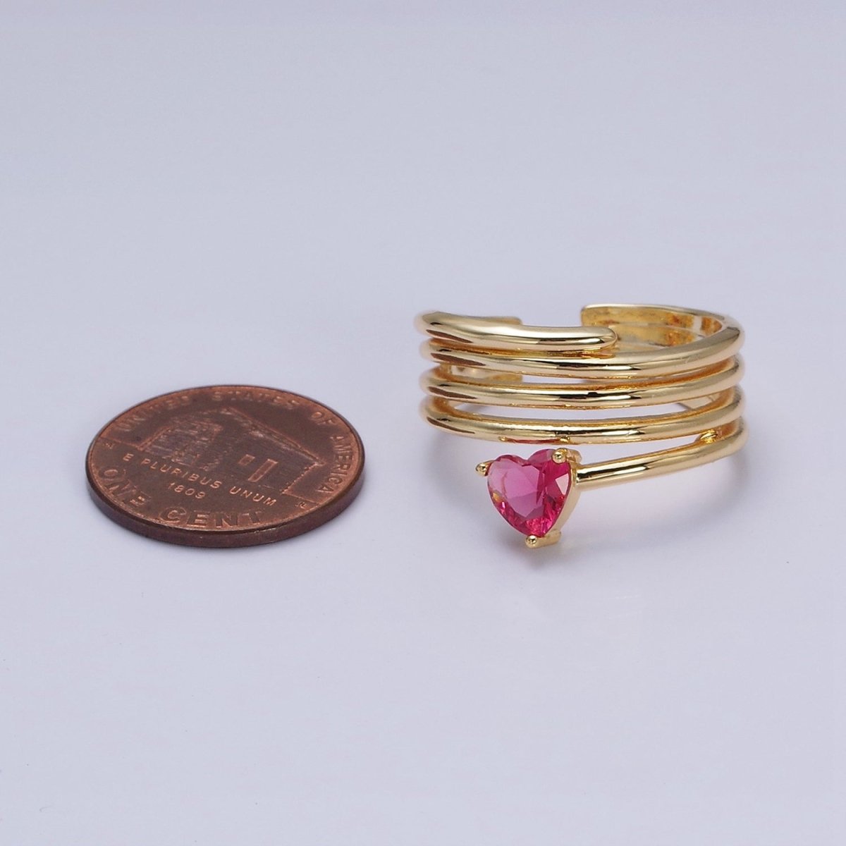 16K Gold Filled Fuchsia Heart Multiple Band Statement Ring in Gold & Silver | O-1607 O-1608