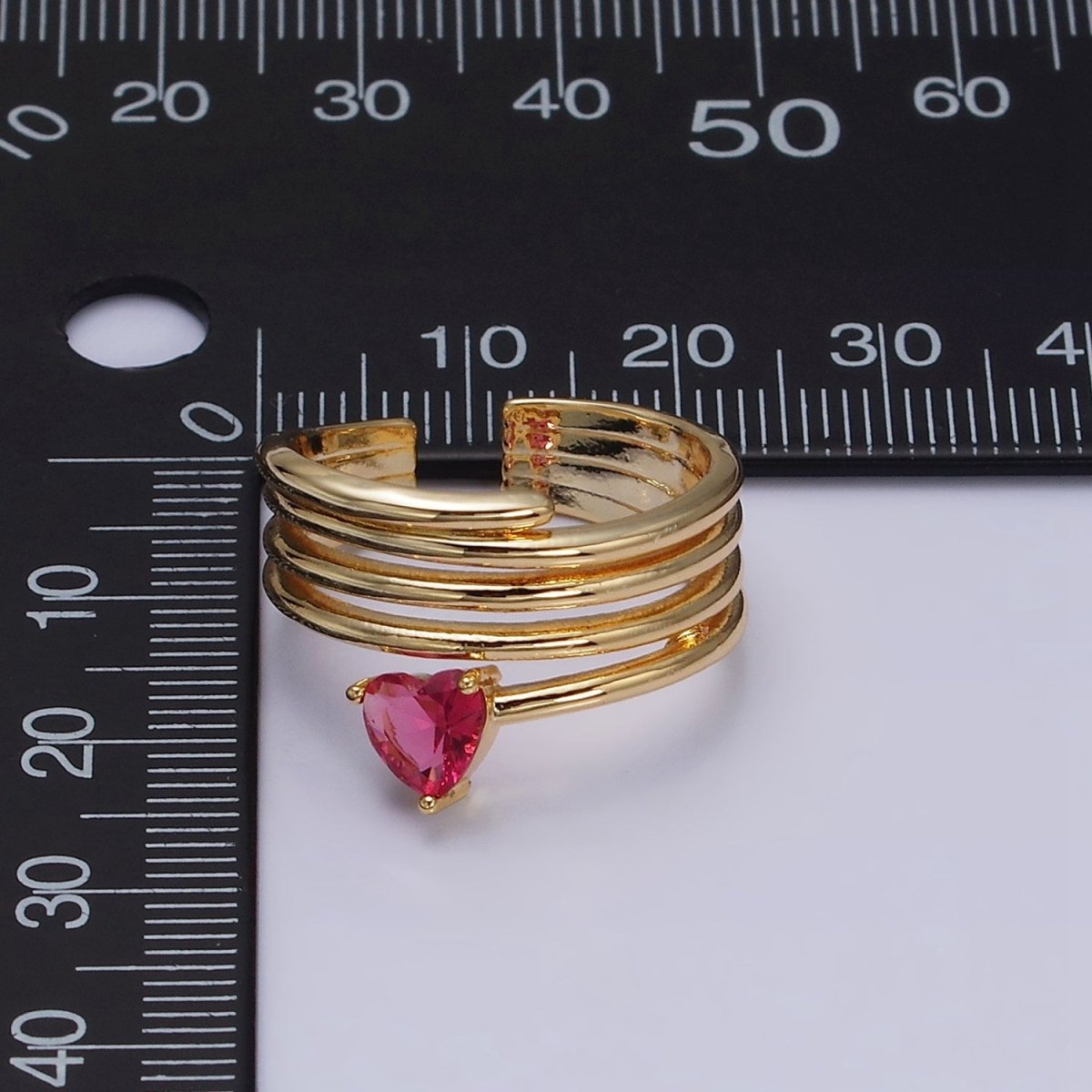 16K Gold Filled Fuchsia Heart Multiple Band Statement Ring in Gold & Silver | O-1607 O-1608