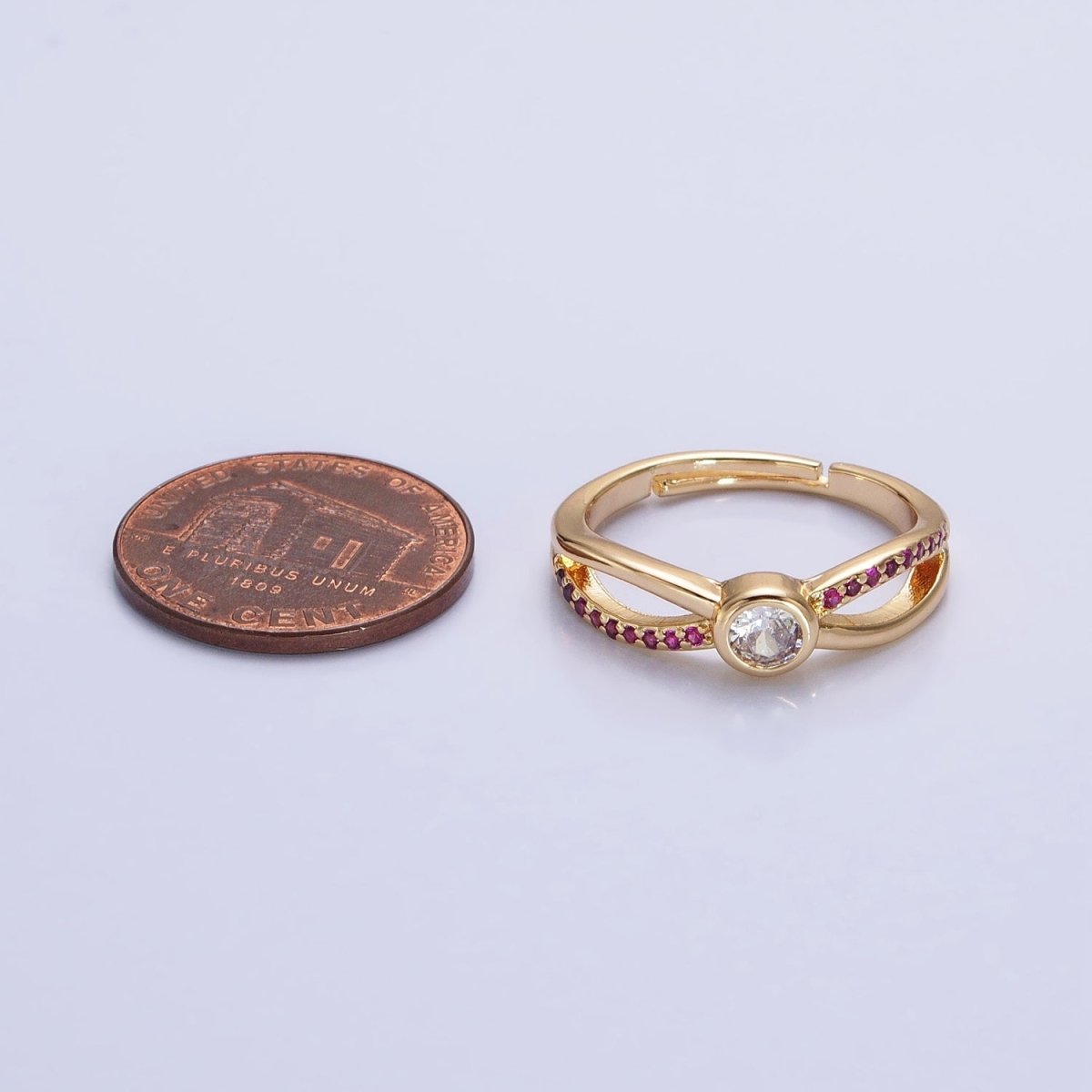 16K Gold Filled Fuchsia Micro Paved Infinity Geometric CZ Adjustable Ring in Gold & Silver | O-1912 O-1913