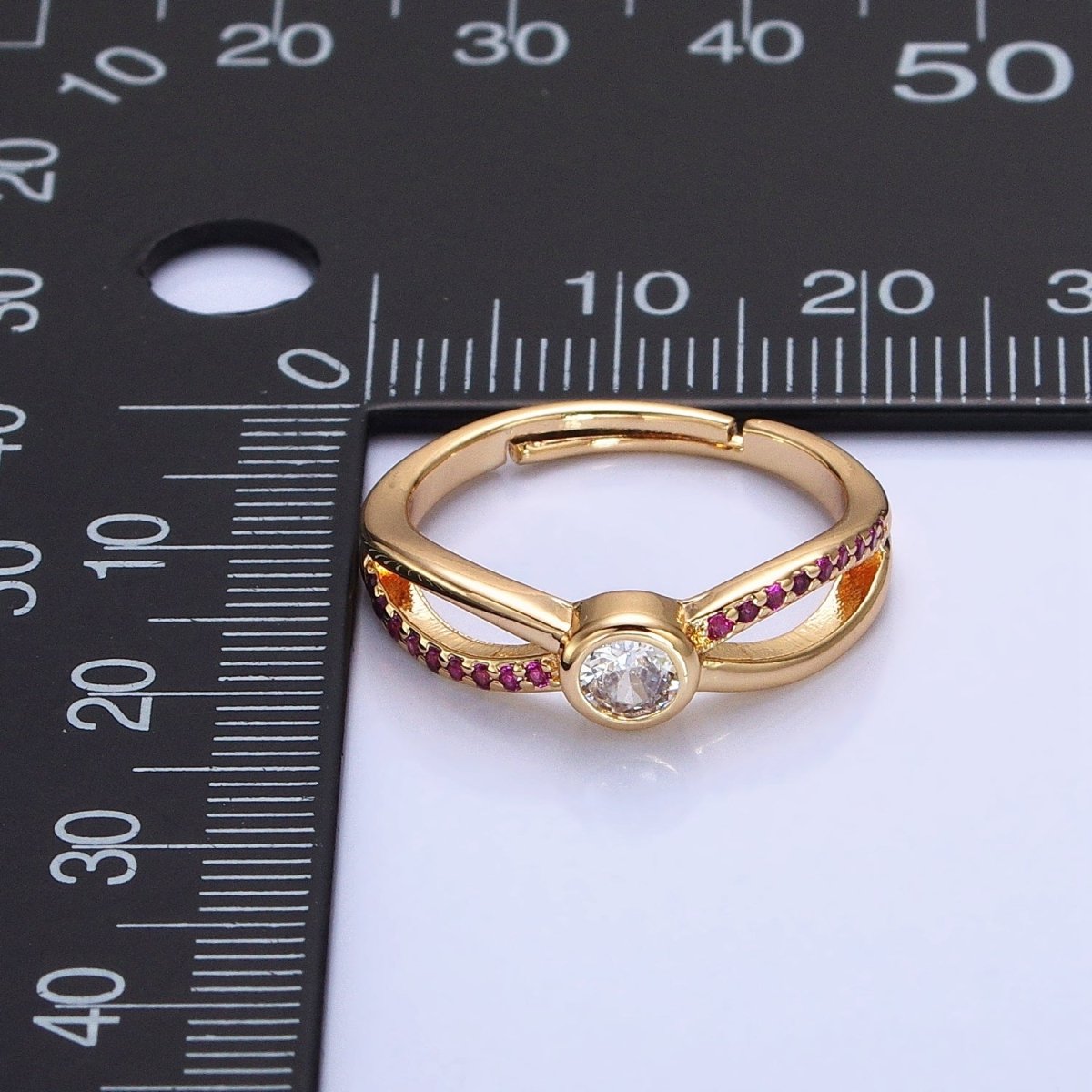 16K Gold Filled Fuchsia Micro Paved Infinity Geometric CZ Adjustable Ring in Gold & Silver | O-1912 O-1913