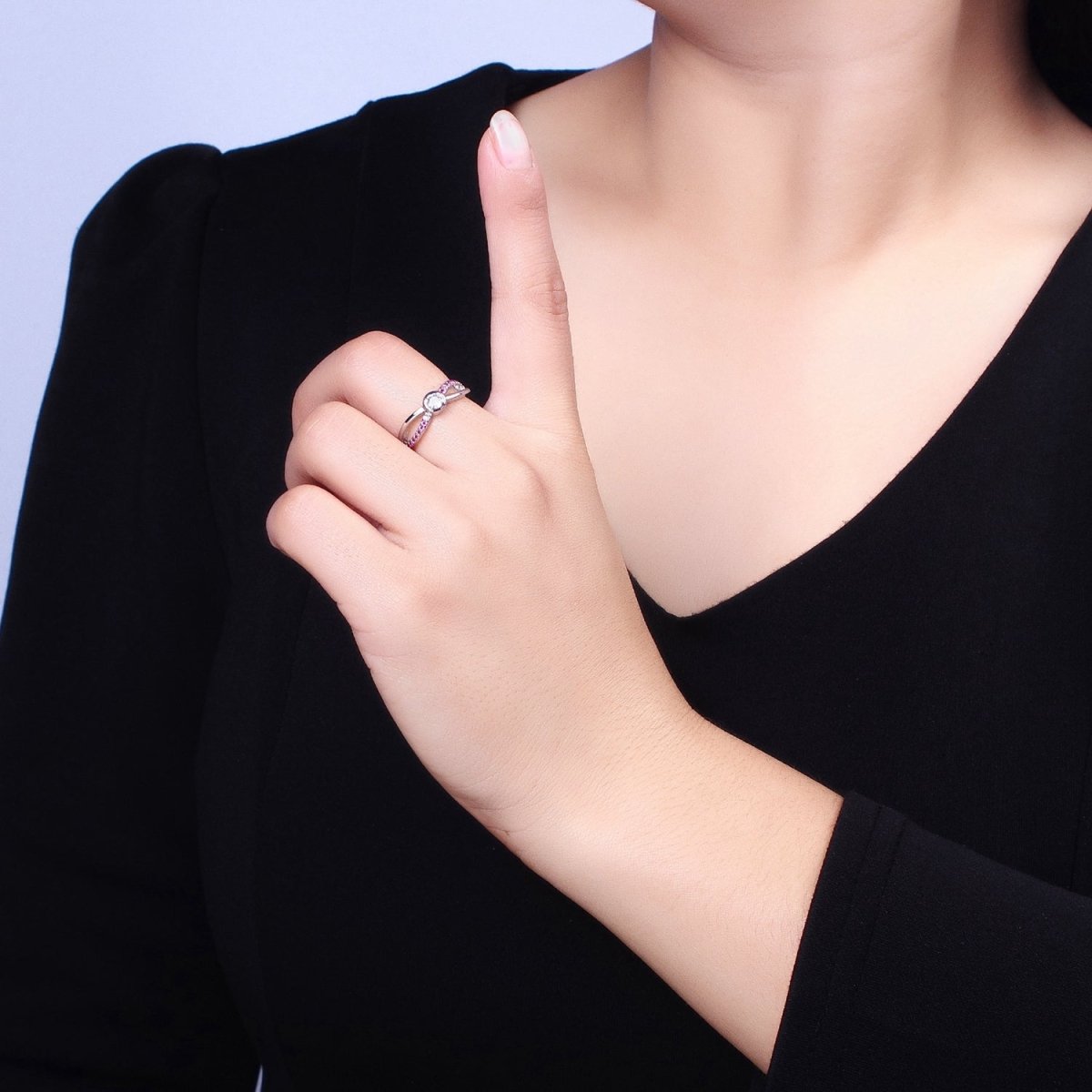 16K Gold Filled Fuchsia Micro Paved Infinity Geometric CZ Adjustable Ring in Gold & Silver | O-1912 O-1913