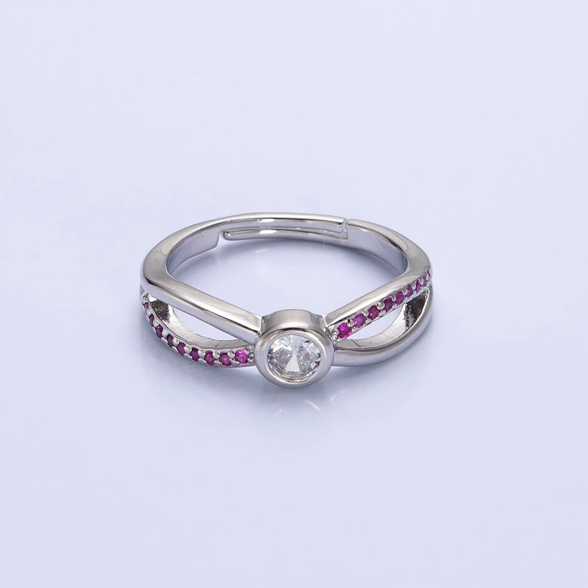 16K Gold Filled Fuchsia Micro Paved Infinity Geometric CZ Adjustable Ring in Gold & Silver | O-1912 O-1913