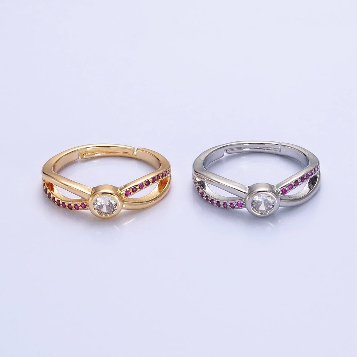 16K Gold Filled Fuchsia Micro Paved Infinity Geometric CZ Adjustable Ring in Gold & Silver | O-1912 O-1913