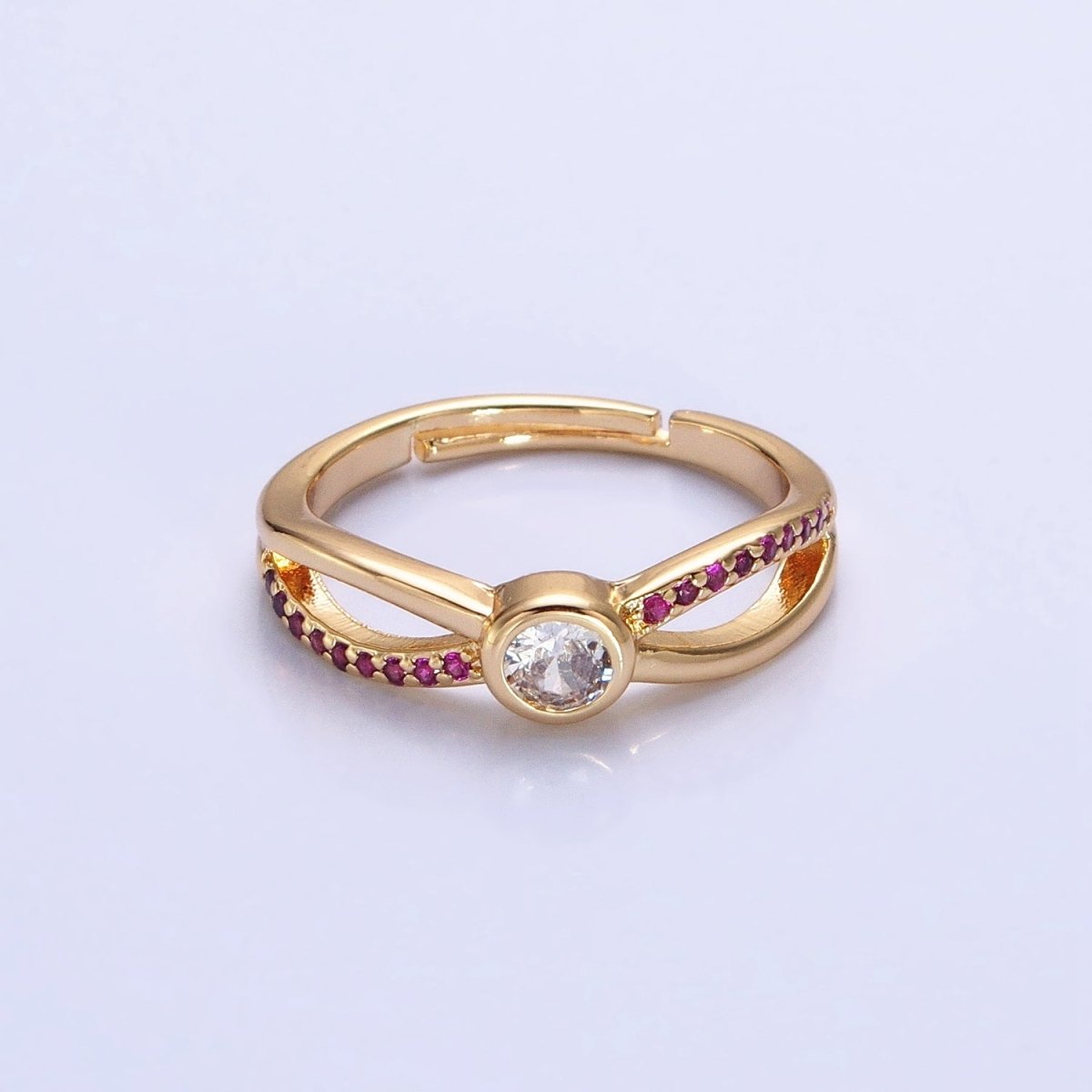 16K Gold Filled Fuchsia Micro Paved Infinity Geometric CZ Adjustable Ring in Gold & Silver | O-1912 O-1913