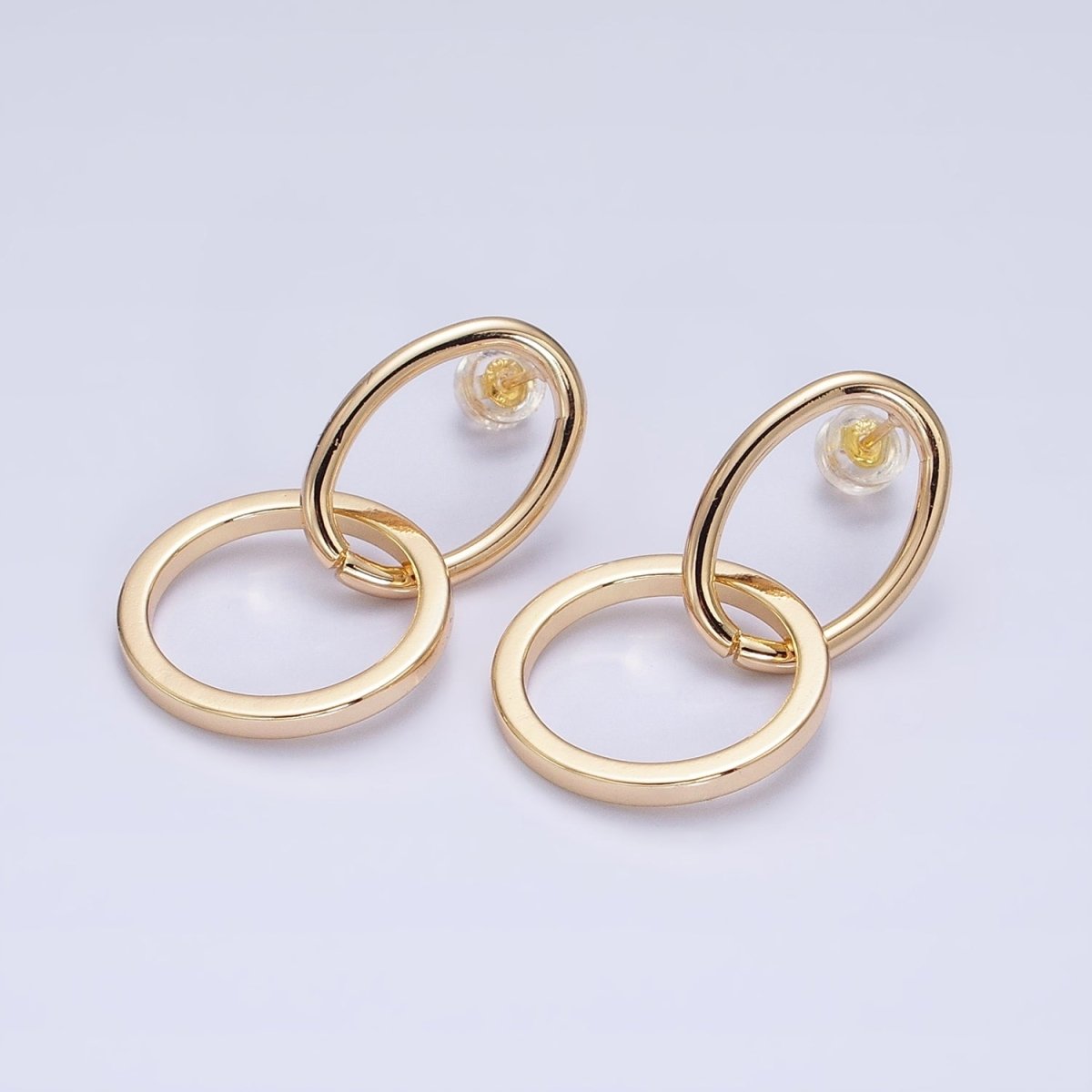 16K Gold Filled Geometric Open Oval Round Double Drop Stud Earrings in Gold & Silver | AD1141 AD1142
