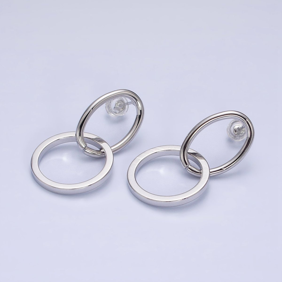 16K Gold Filled Geometric Open Oval Round Double Drop Stud Earrings in Gold & Silver | AD1141 AD1142