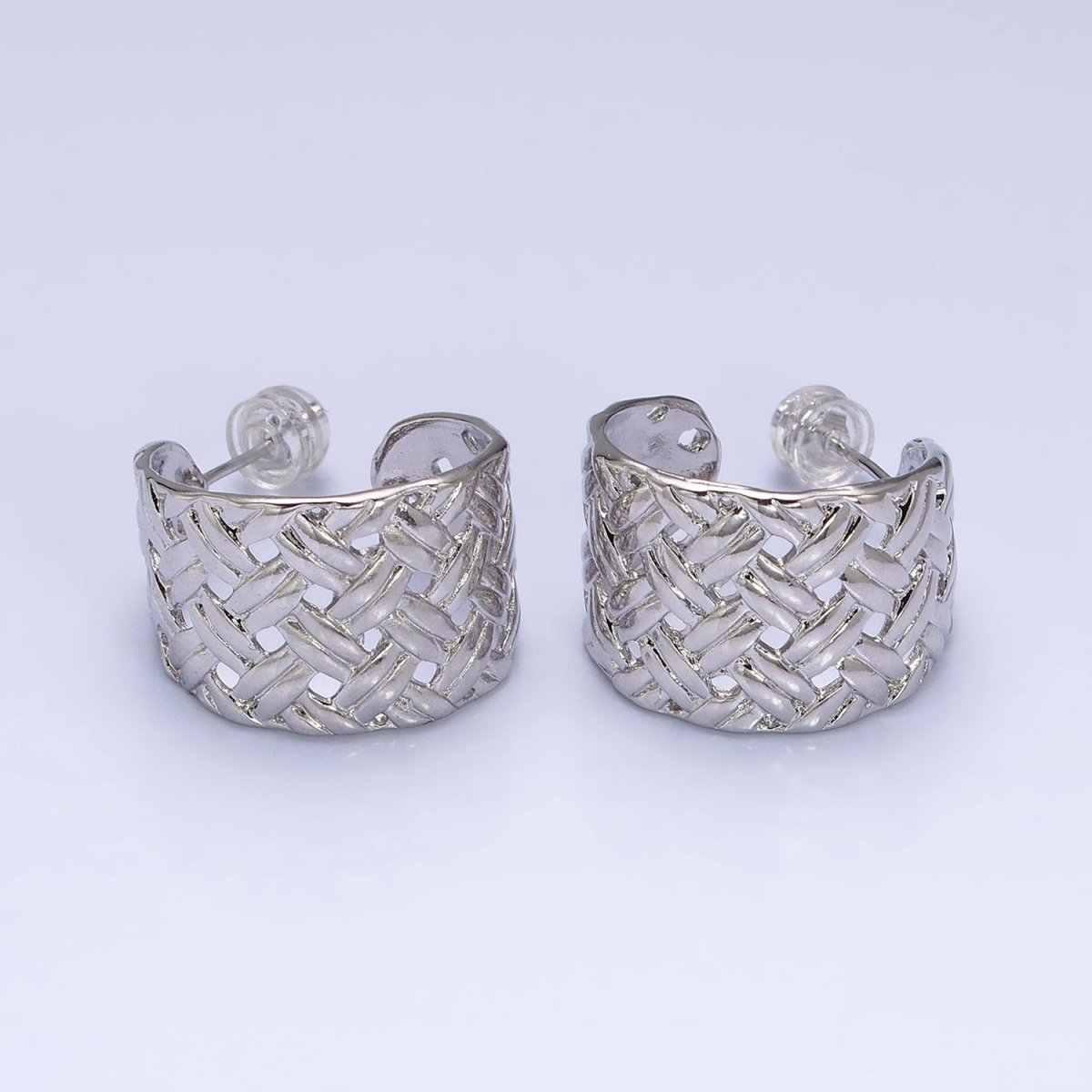 16K Gold Filled Geometric Rattan Textured C-Shaped 20mm Hoop Earrings in Gold & Silver | AB456 AD897