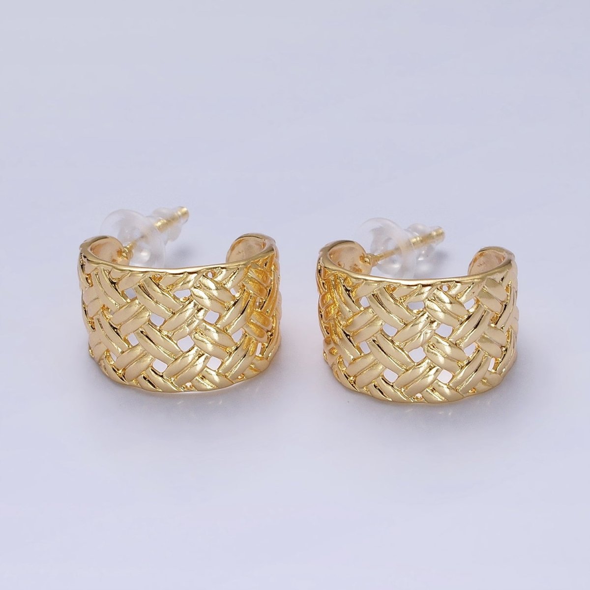 16K Gold Filled Geometric Rattan Textured C-Shaped 20mm Hoop Earrings in Gold & Silver | AB456 AD897