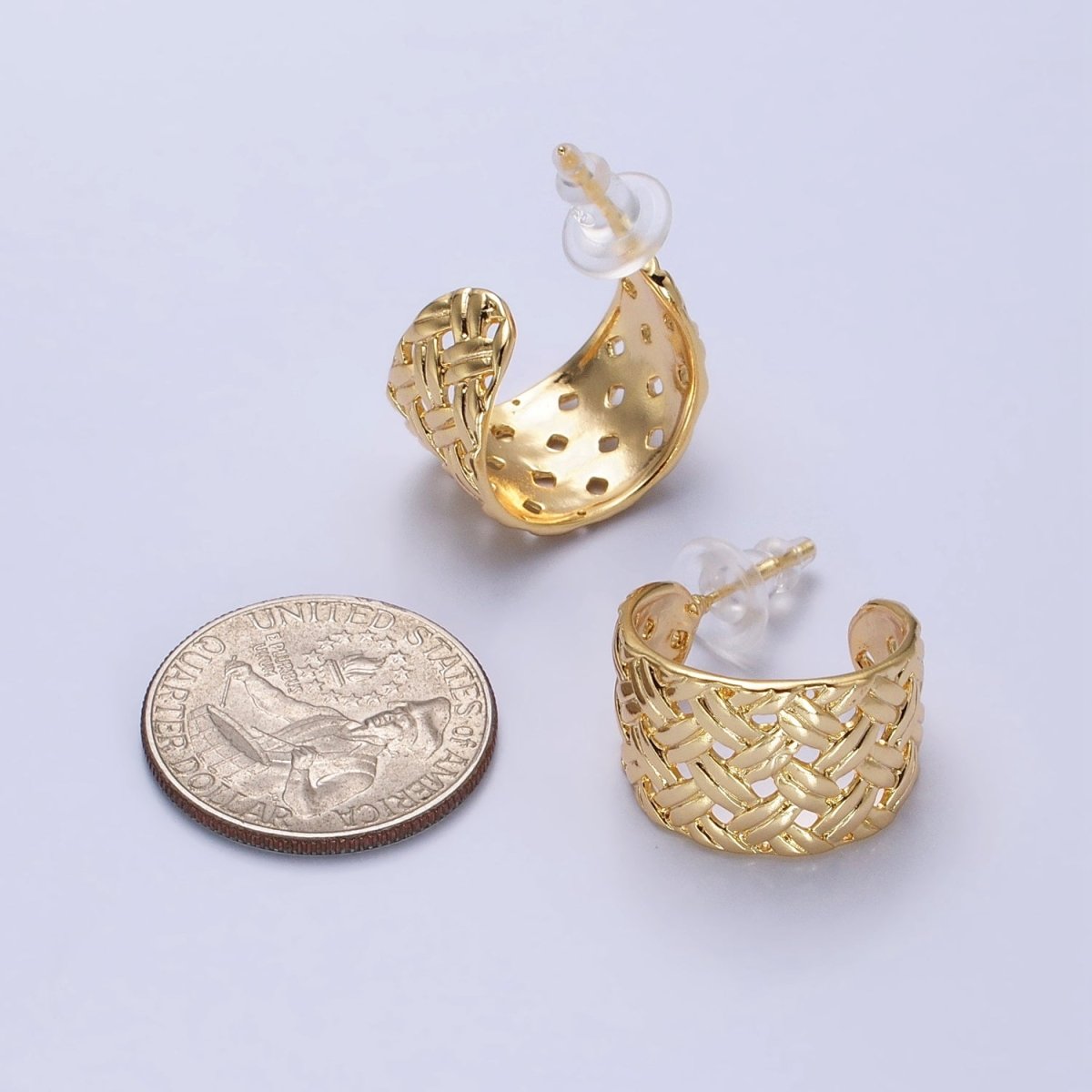 16K Gold Filled Geometric Rattan Textured C-Shaped 20mm Hoop Earrings in Gold & Silver | AB456 AD897