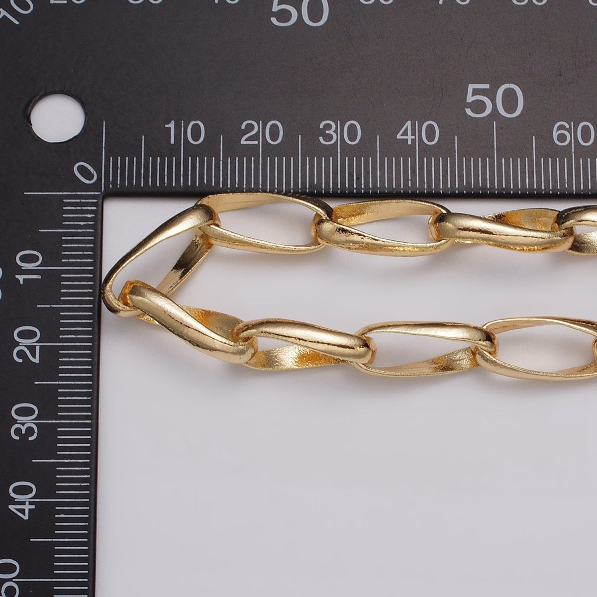 16k Gold Filled Geometric Twist Curved PaperClip Unfinished Chain by Yard in Gold & Silver | ROLL-1169 ROLL-1170 Clearance Pricing