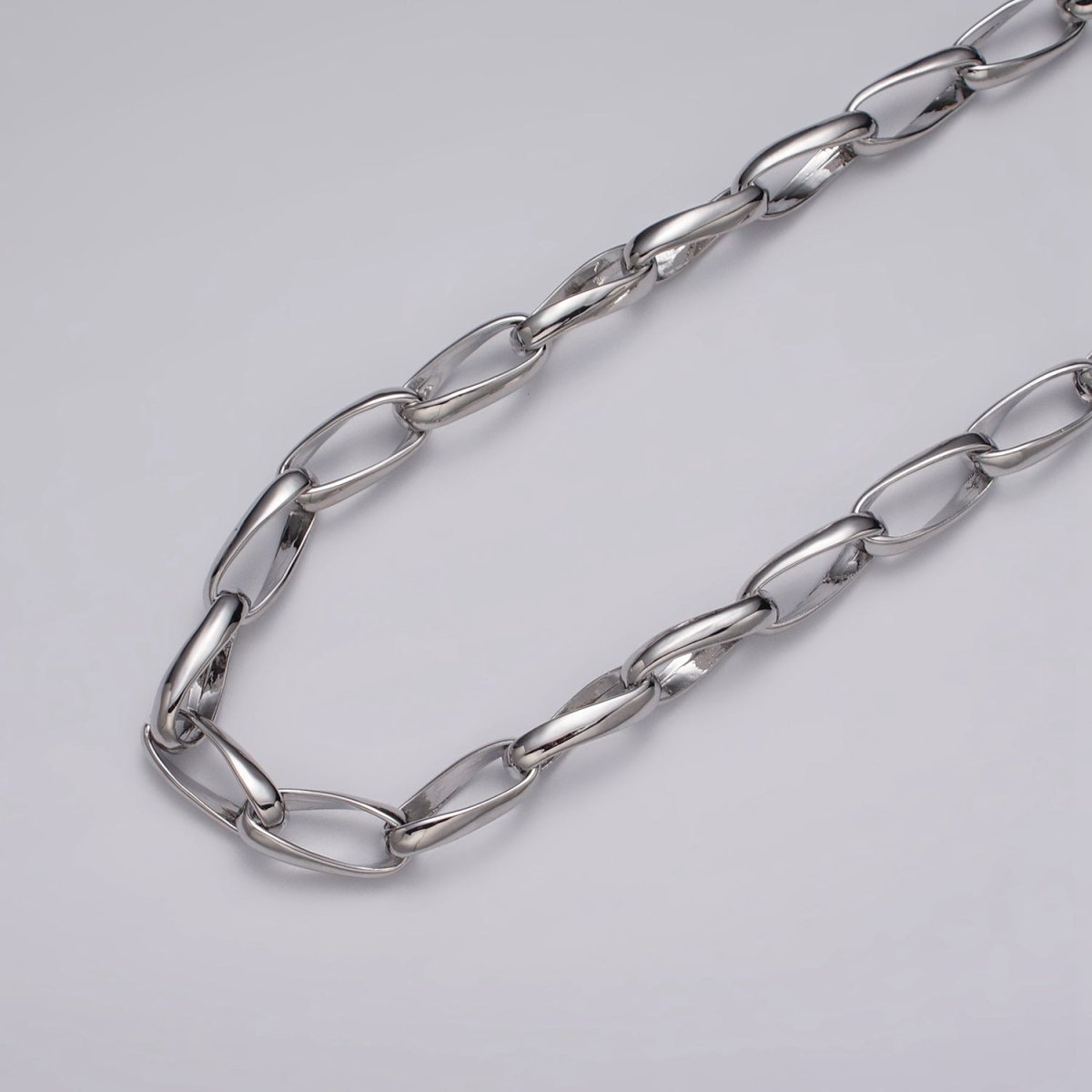 16k Gold Filled Geometric Twist Curved PaperClip Unfinished Chain by Yard in Gold & Silver | ROLL-1169 ROLL-1170 Clearance Pricing