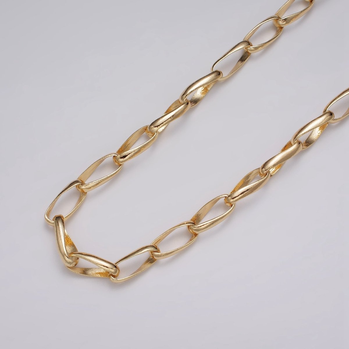 16k Gold Filled Geometric Twist Curved PaperClip Unfinished Chain by Yard in Gold & Silver | ROLL-1169 ROLL-1170 Clearance Pricing