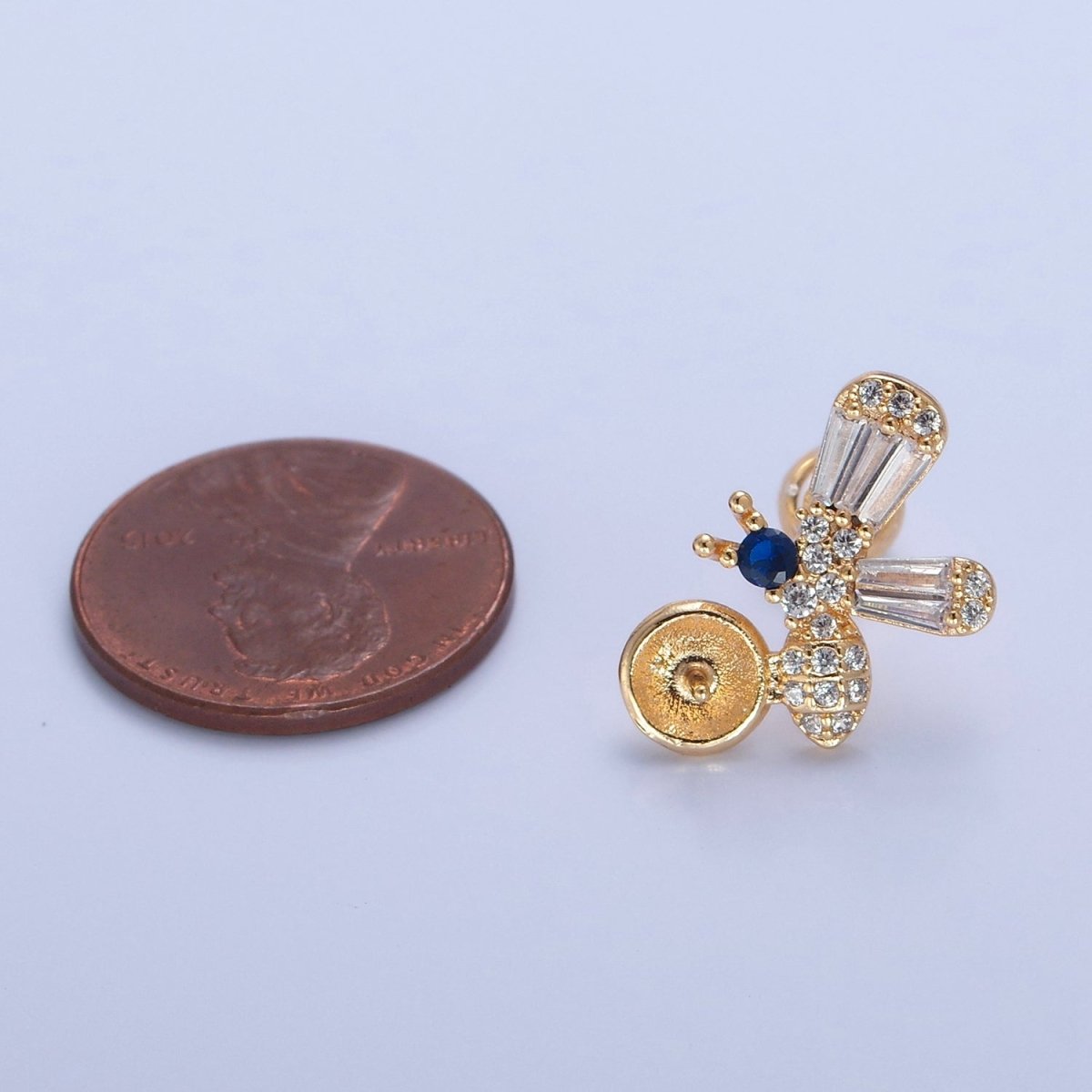 16K Gold Filled Gold Bee Stud Earrings • Honey Bee Queen Bee Bumble Bee Jewelry Supply Component For Earrings Making L-771 - DLUXCA