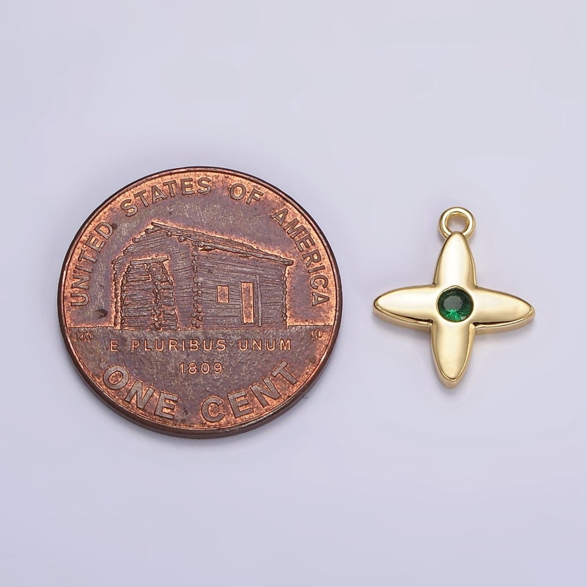 16K Gold Filled Green, Clear CZ Flower Star Add-On Charm | N948 N949