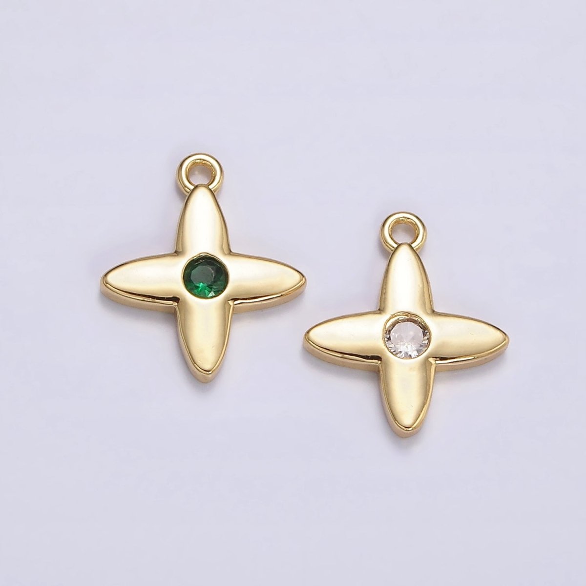 16K Gold Filled Green, Clear CZ Flower Star Add-On Charm | N948 N949