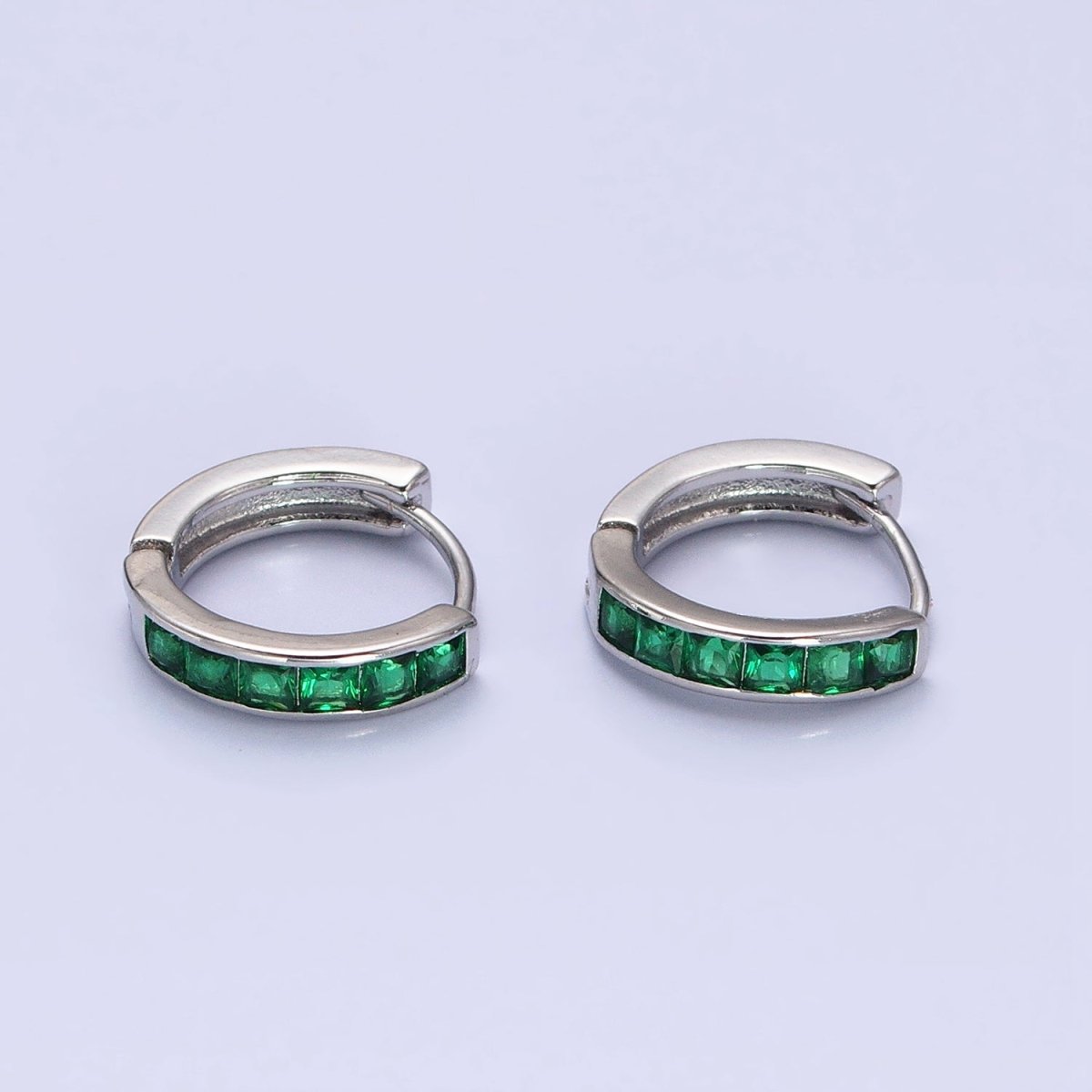 16K Gold Filled Green, Clear, Turquoise Square CZ Lined 13mm Cartilage Huggie Earrings in Gold & Silver | AB659 AB958 - AB960 AB1502 AB1503