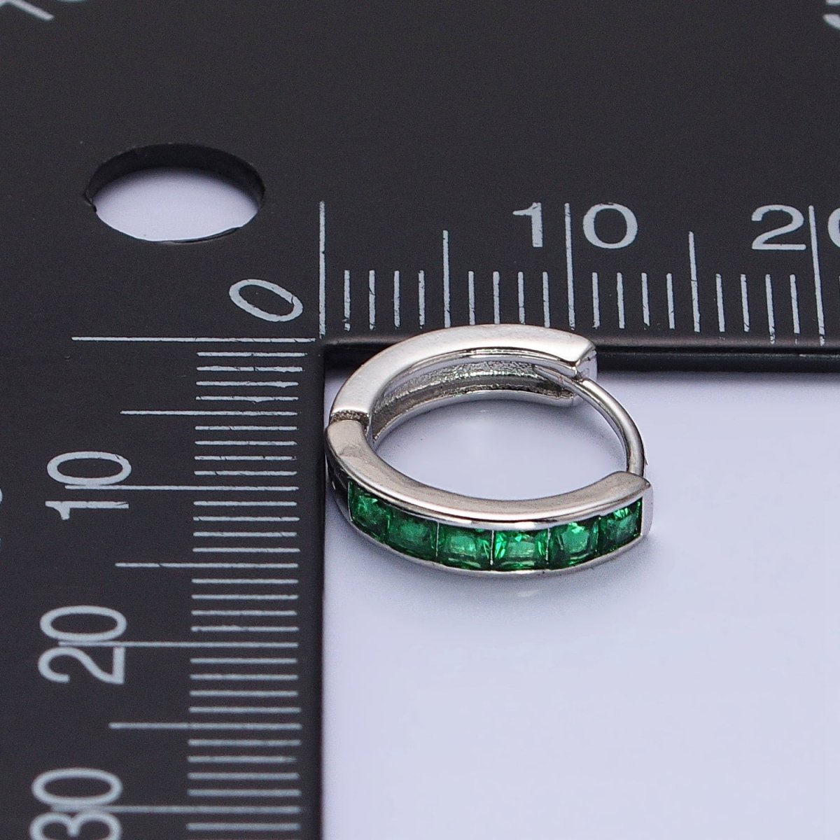 16K Gold Filled Green, Clear, Turquoise Square CZ Lined 13mm Cartilage Huggie Earrings in Gold & Silver | AB659 AB958 - AB960 AB1502 AB1503