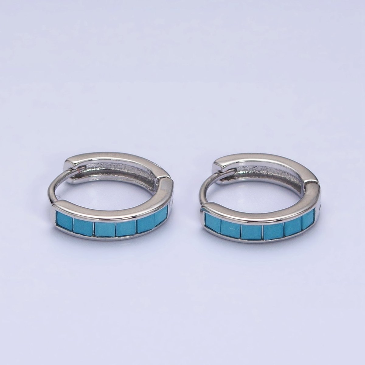 16K Gold Filled Green, Clear, Turquoise Square CZ Lined 13mm Cartilage Huggie Earrings in Gold & Silver | AB659 AB958 - AB960 AB1502 AB1503