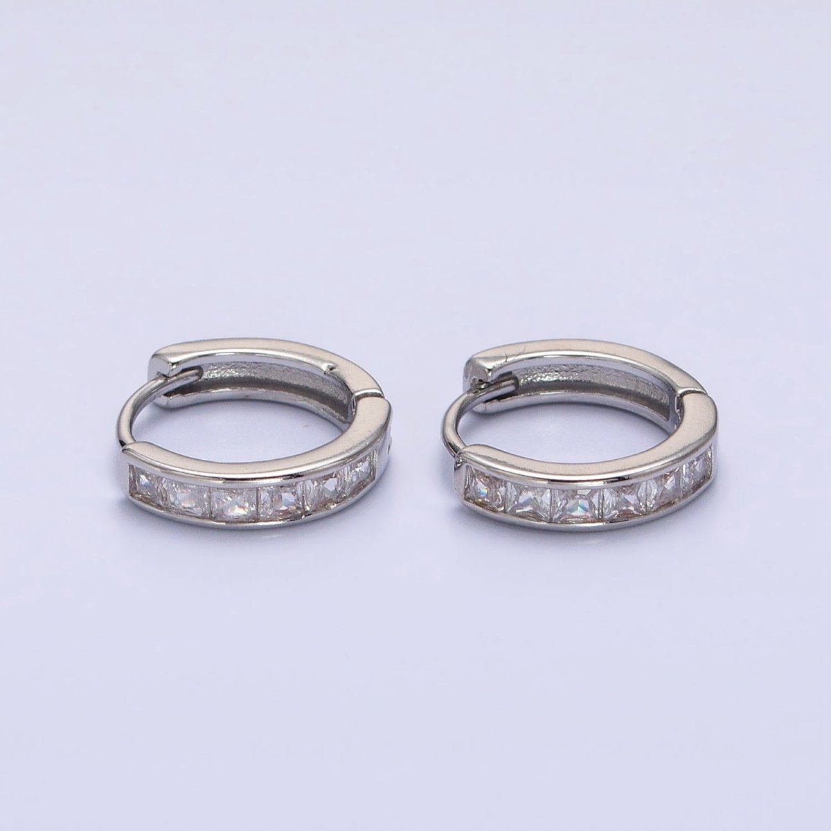 16K Gold Filled Green, Clear, Turquoise Square CZ Lined 13mm Cartilage Huggie Earrings in Gold & Silver | AB659 AB958 - AB960 AB1502 AB1503