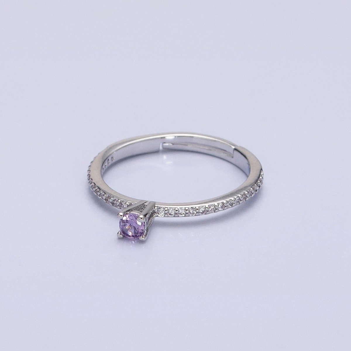 16K Gold Filled Green, Purple CZ Solitaire Clear Micro Paved Adjustable Ring in Gold & Silver | O-1890 O-1891 O-1892 O-1893