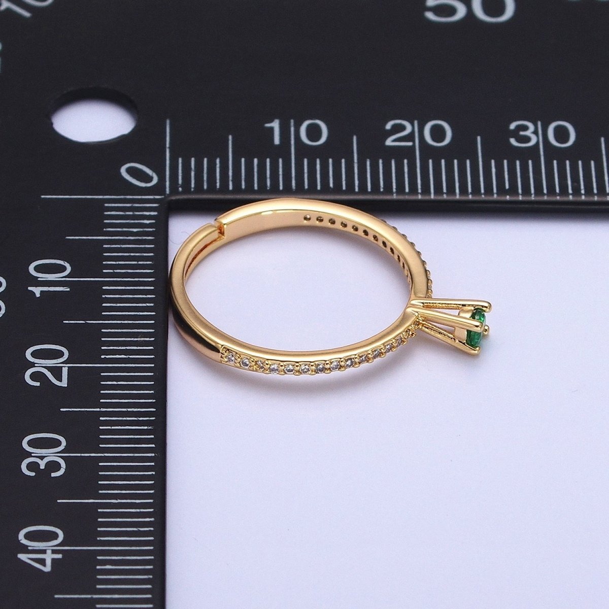 16K Gold Filled Green, Purple CZ Solitaire Clear Micro Paved Adjustable Ring in Gold & Silver | O-1890 O-1891 O-1892 O-1893