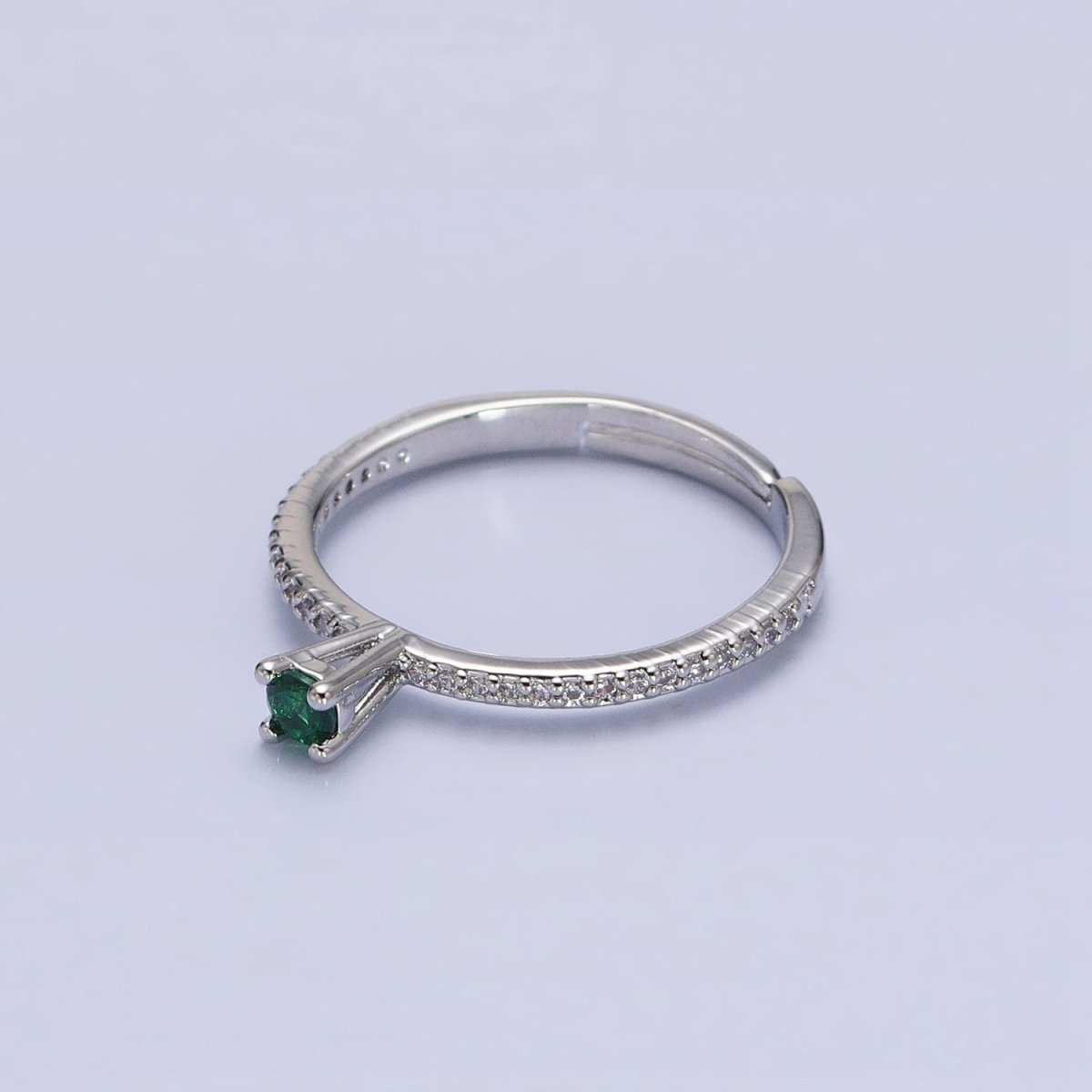 16K Gold Filled Green, Purple CZ Solitaire Clear Micro Paved Adjustable Ring in Gold & Silver | O-1890 O-1891 O-1892 O-1893