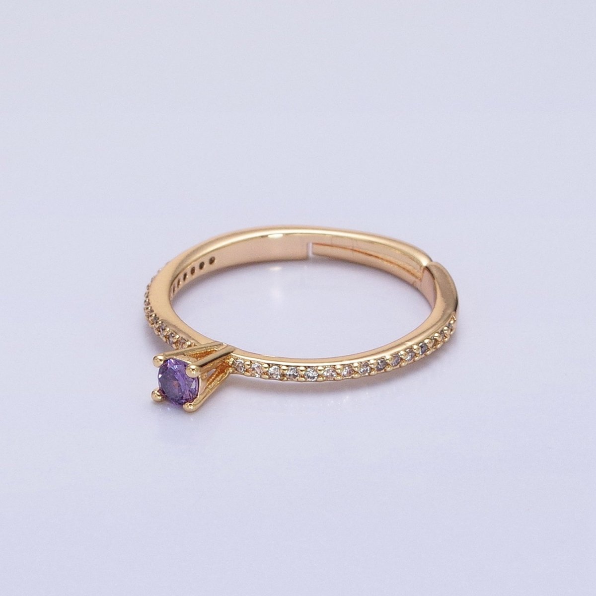 16K Gold Filled Green, Purple CZ Solitaire Clear Micro Paved Adjustable Ring in Gold & Silver | O-1890 O-1891 O-1892 O-1893