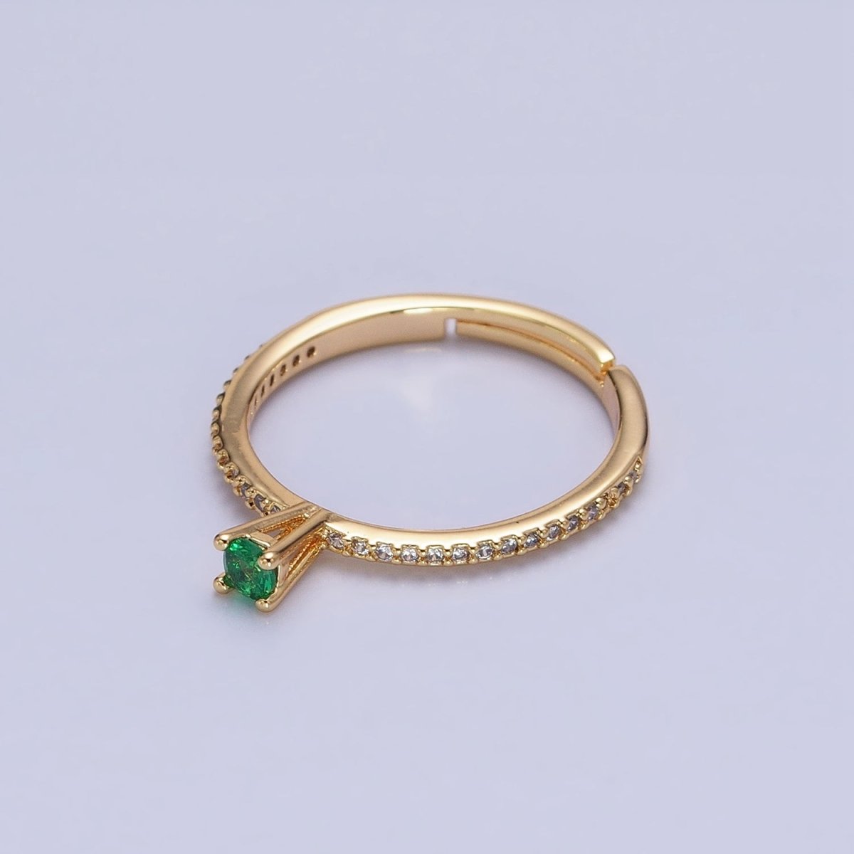 16K Gold Filled Green, Purple CZ Solitaire Clear Micro Paved Adjustable Ring in Gold & Silver | O-1890 O-1891 O-1892 O-1893