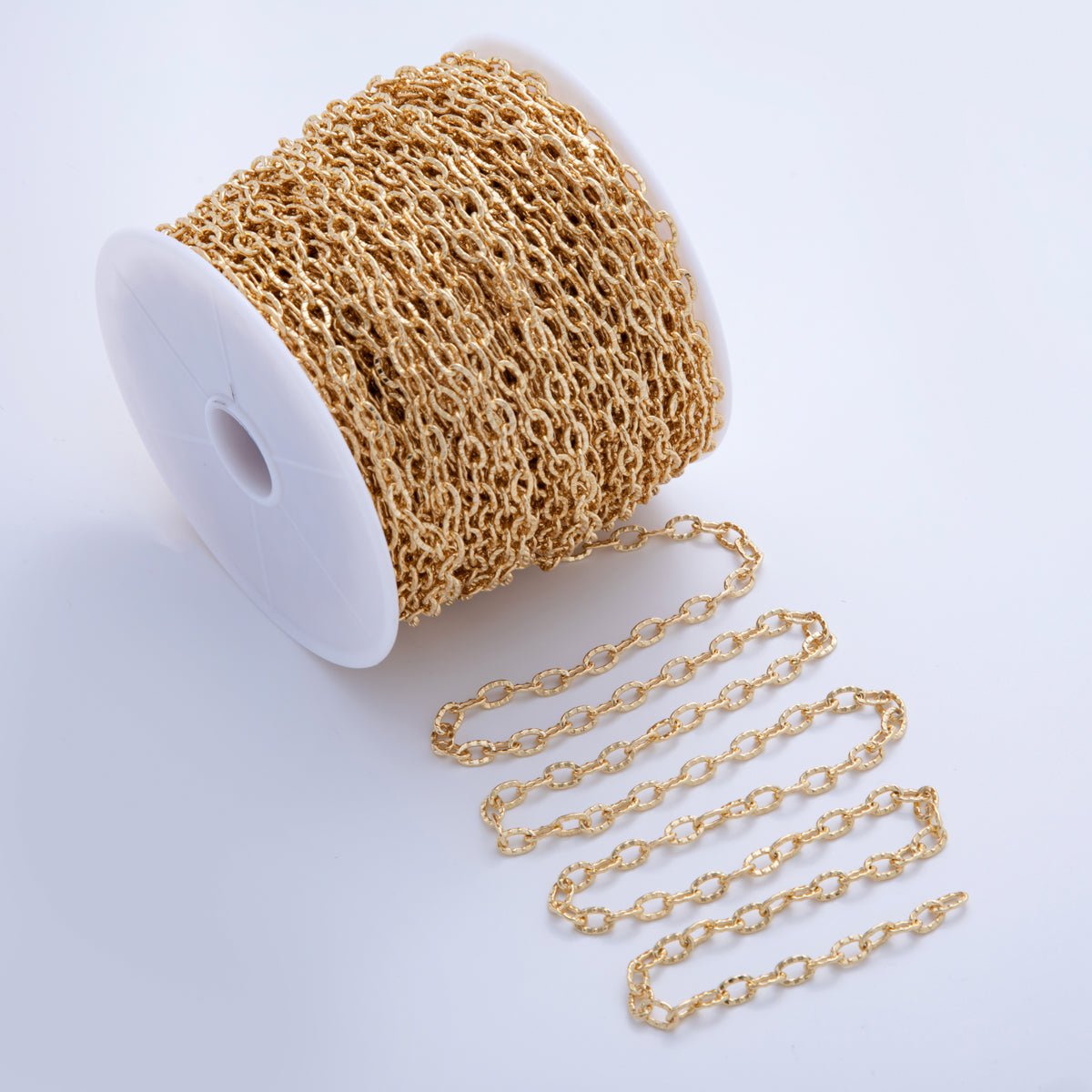 16K Gold Filled Hammered Cable Unfinished Chain by Yard | Roll - 1591 - DLUXCA