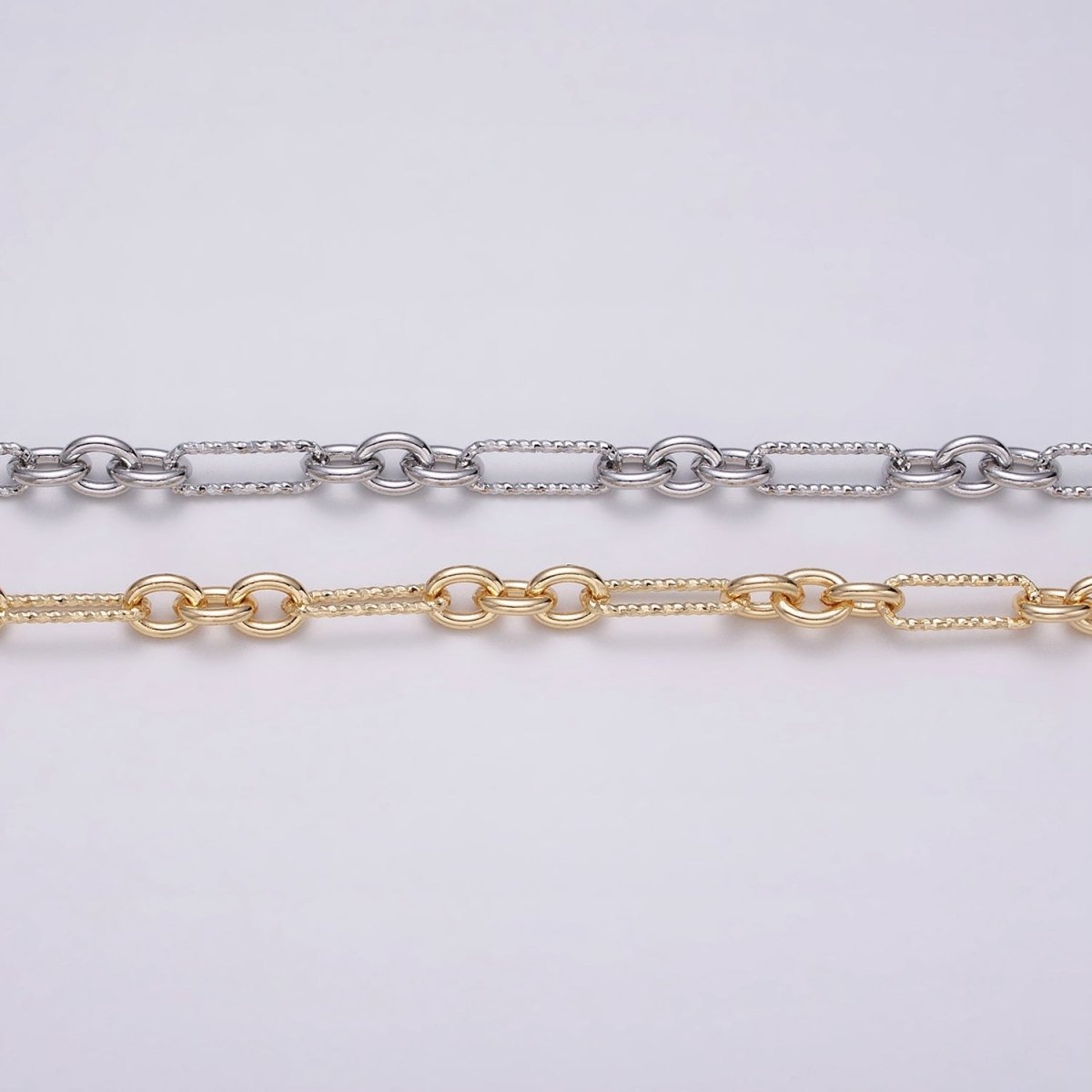 16K Gold Filled Hammered Figaro Long and Short Fancy Unfinished Chain by Yard in Gold & Silver | ROLL-1217 ROLL-1218 Clearance Pricing