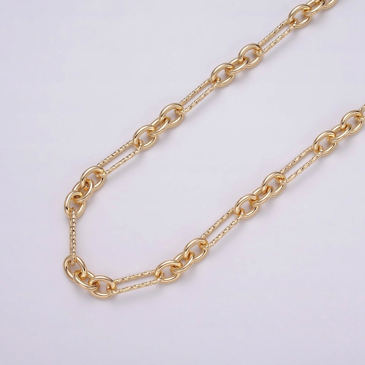 16K Gold Filled Hammered Figaro Long and Short Fancy Unfinished Chain by Yard in Gold & Silver | ROLL-1217 ROLL-1218 Clearance Pricing