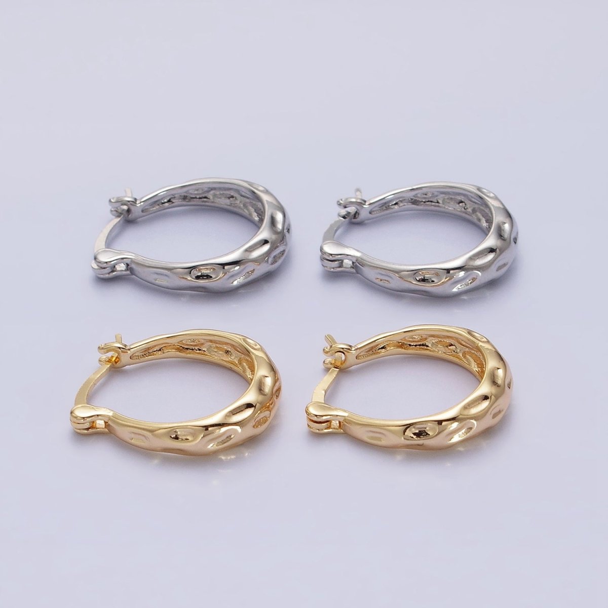 16K Gold Filled Hammered Oblong Latch Earrings in Gold & Silver | AB1423 AB1424
