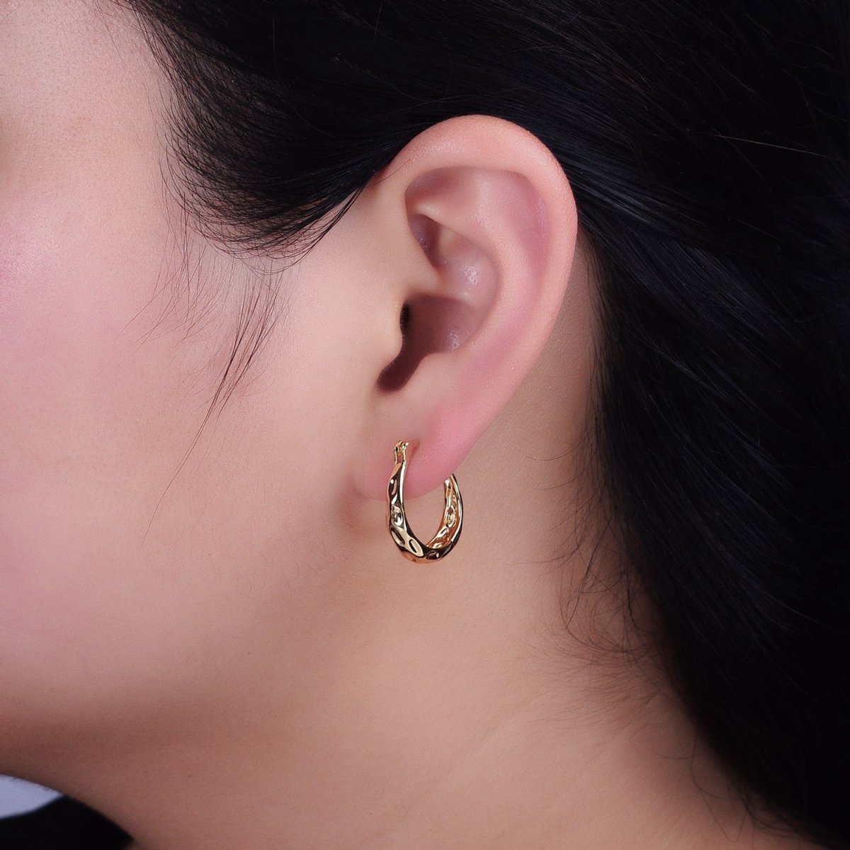 16K Gold Filled Hammered Oblong Latch Earrings in Gold & Silver | AB1423 AB1424