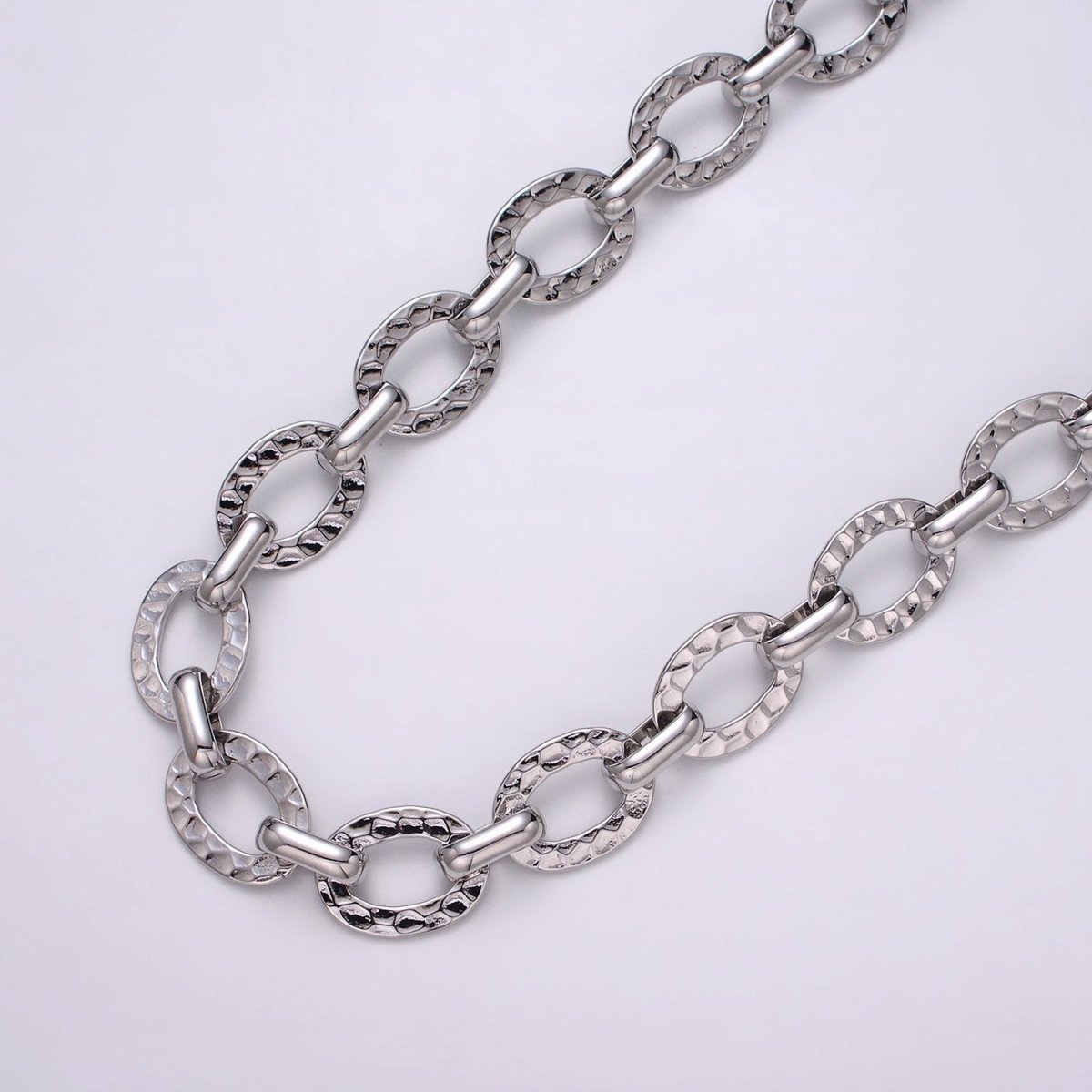 16K Gold Filled Hammered Oval Cable Chain Chain, Silver Unique Chain by Yard for Jewelry Making Supply | ROLL-1257 1258 Clearance Pricing