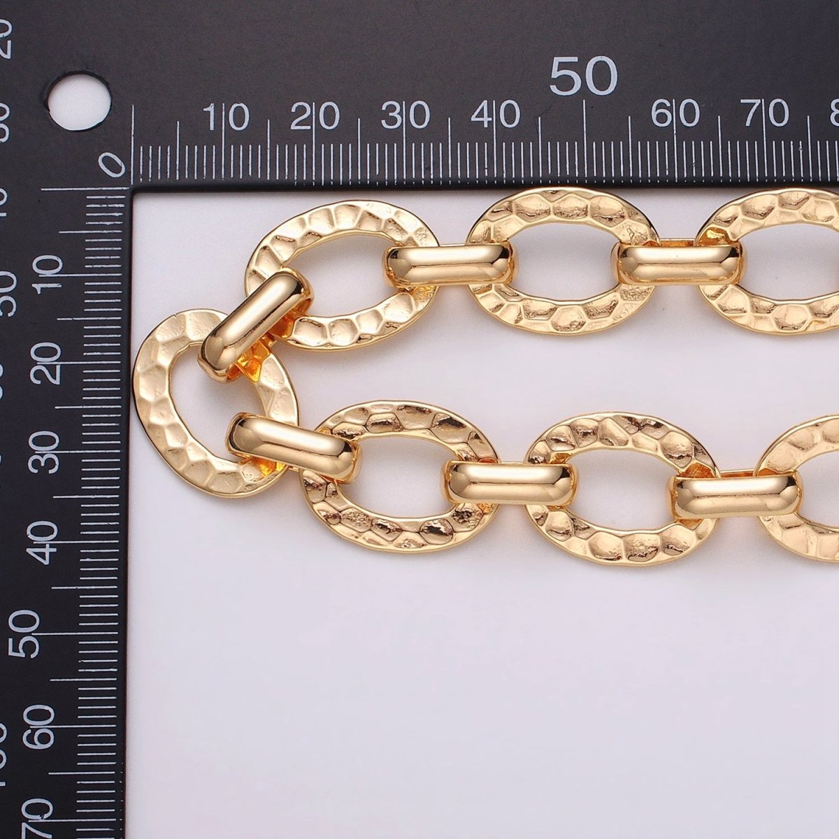 16K Gold Filled Hammered Oval Cable Chain Chain, Silver Unique Chain by Yard for Jewelry Making Supply | ROLL-1257 1258 Clearance Pricing