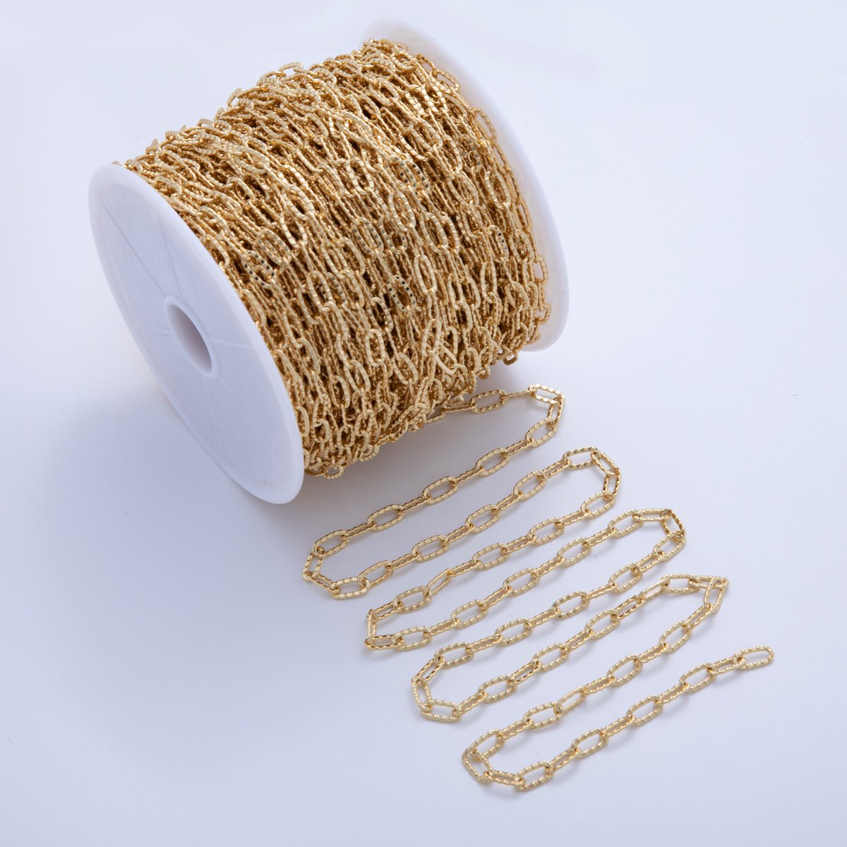 16K Gold Filled Hammered Paperclip Unfinished Chain by Yard | Roll - 1590 - DLUXCA