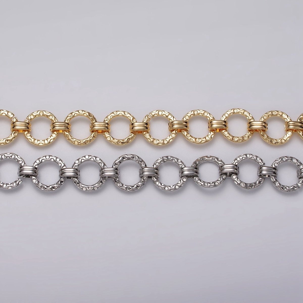 16k Gold Filled Hammered Rolo Unique Unfinished Chain by Yard in Gold & Silver | ROLL-1173 ROLL-1174 Clearance Pricing