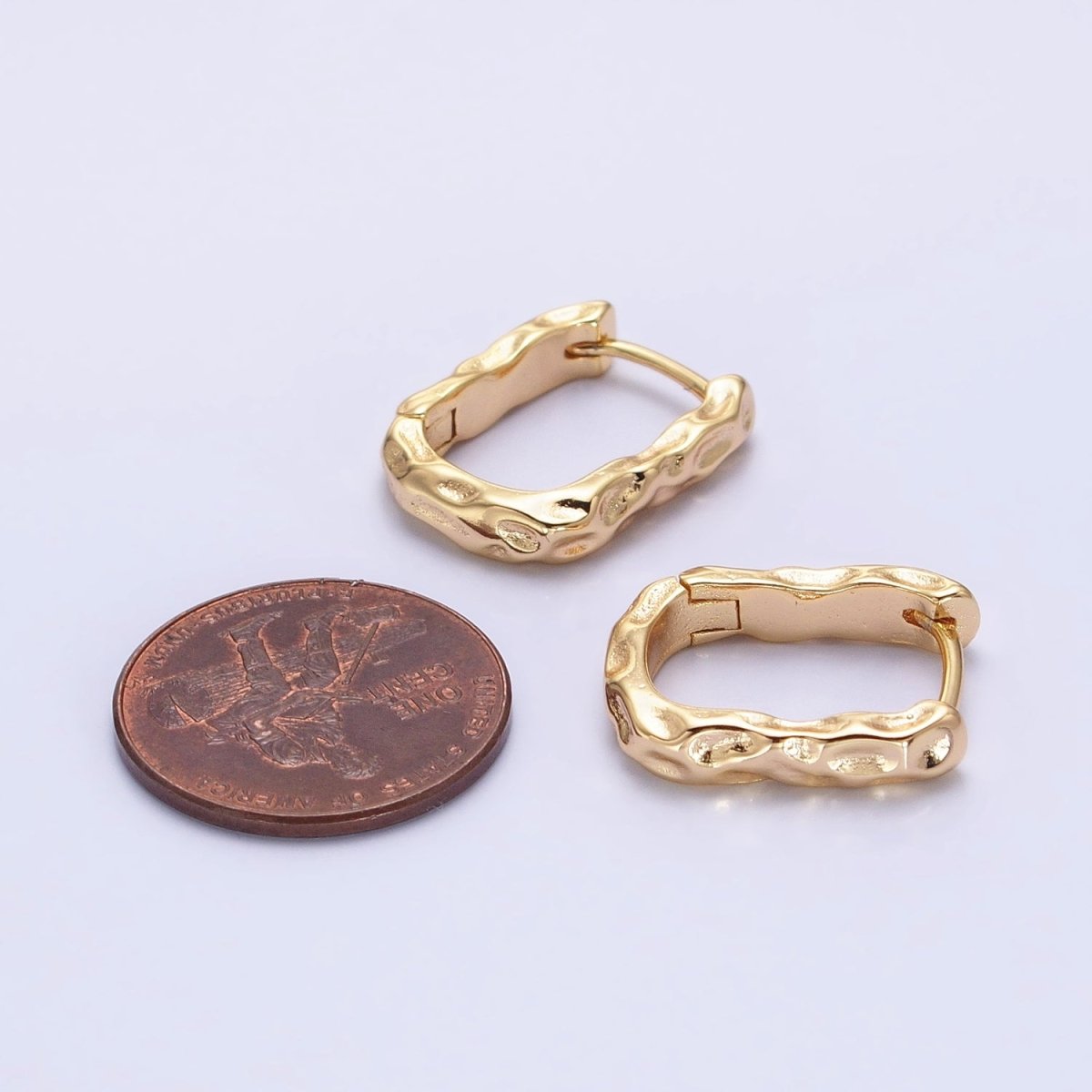 16K Gold Filled Hammered Textured Oblong Hoop Earrings in Gold & Silver | AB1553 AB1554