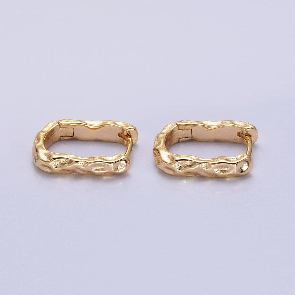 16K Gold Filled Hammered Textured Oblong Hoop Earrings in Gold & Silver | AB1553 AB1554