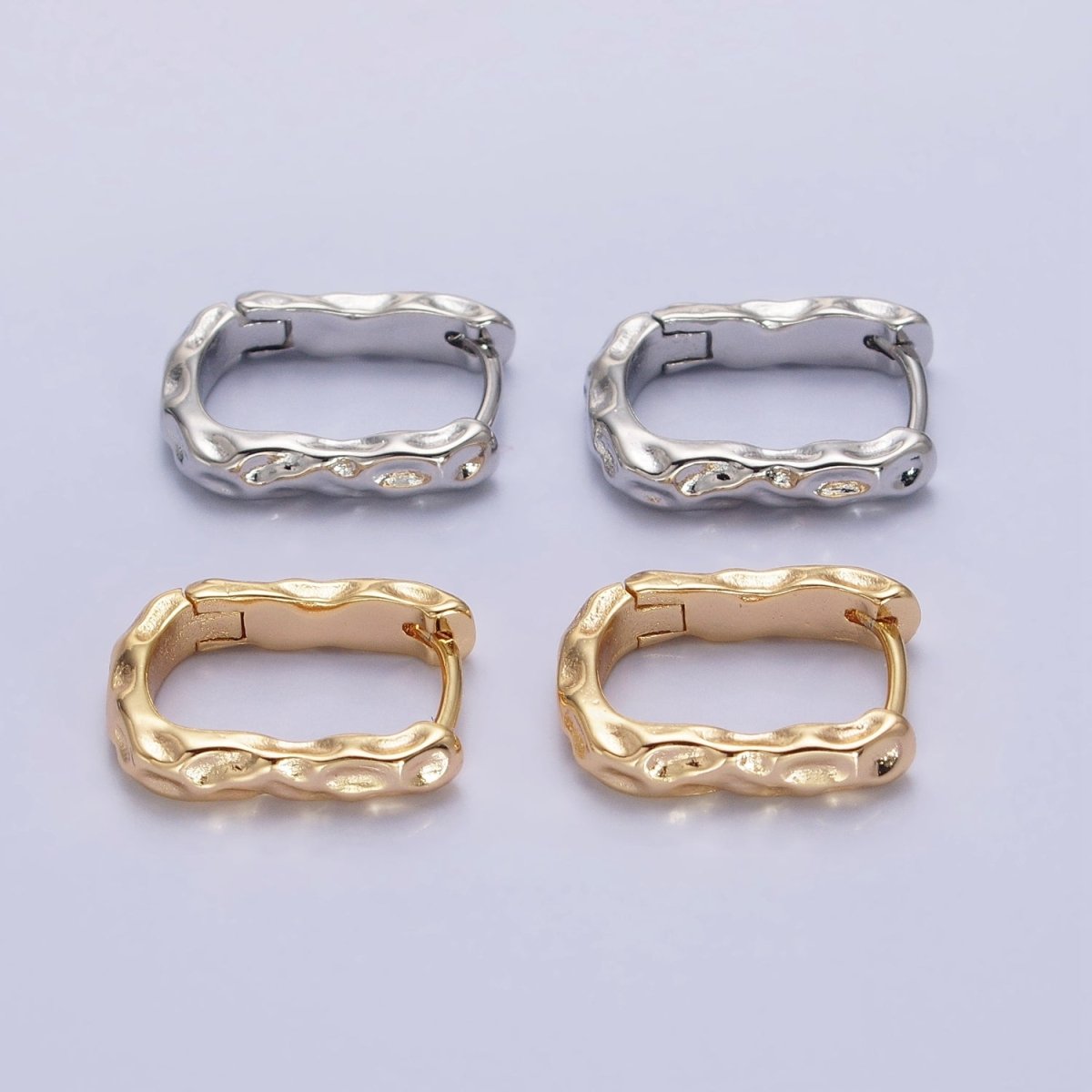 16K Gold Filled Hammered Textured Oblong Hoop Earrings in Gold & Silver | AB1553 AB1554